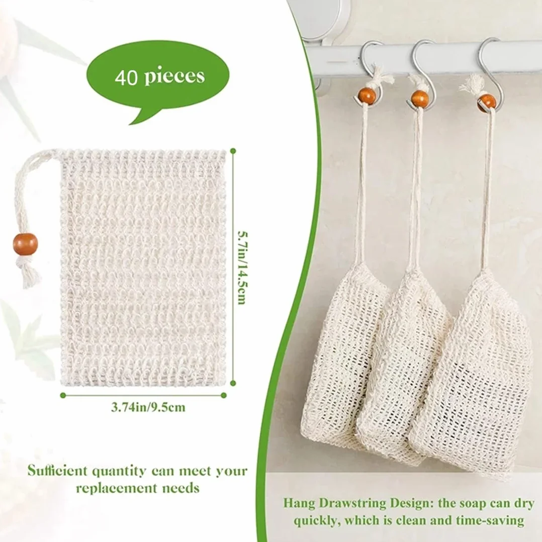 Sac de savon en sisal avec cordon exfoliant lot de 40