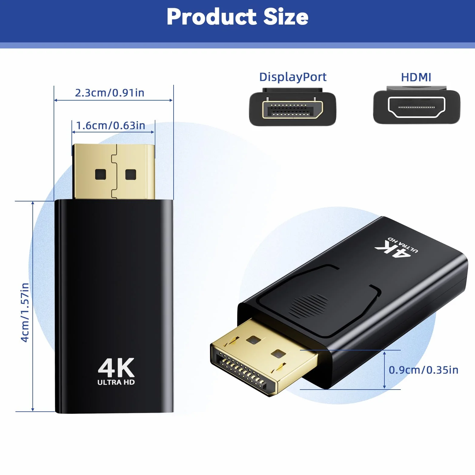 Adaptateur DisplayPort vers HDMI 2 Pièces, 4K@30Hz, Compatible PC, Projecteur, Moniteur, TV, AMD GPU
