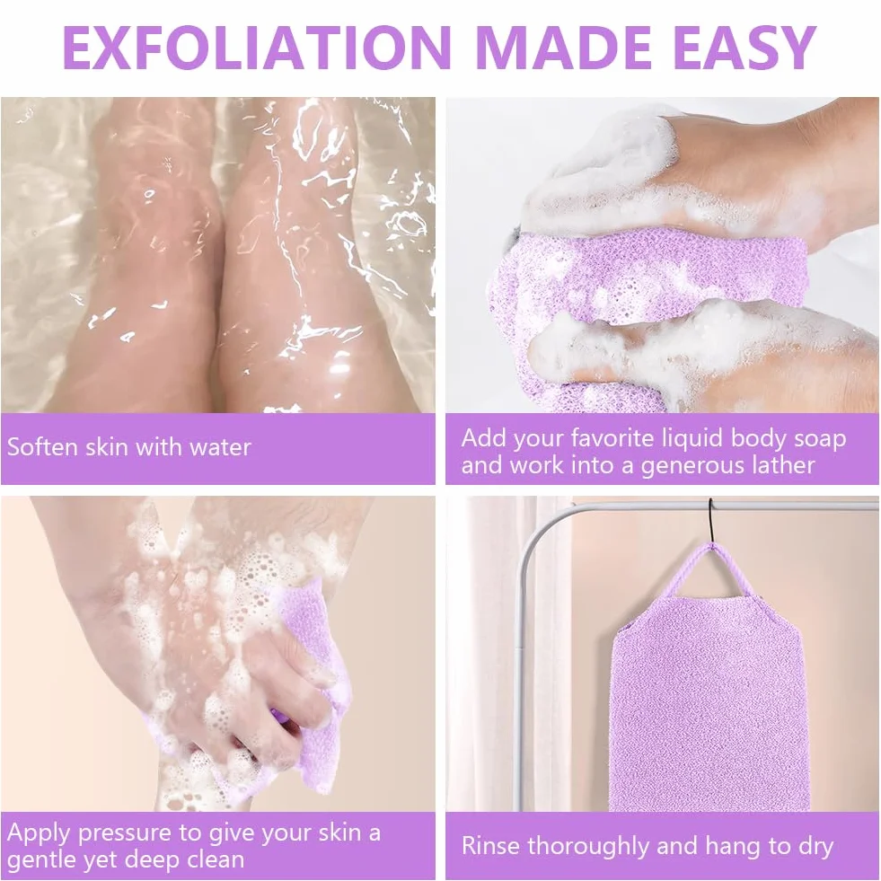LOPHE Gant de Toilette Exfoliant Double Face avec Poignées Brosse Corps Extensible Nylon Séchage Rapide Violet