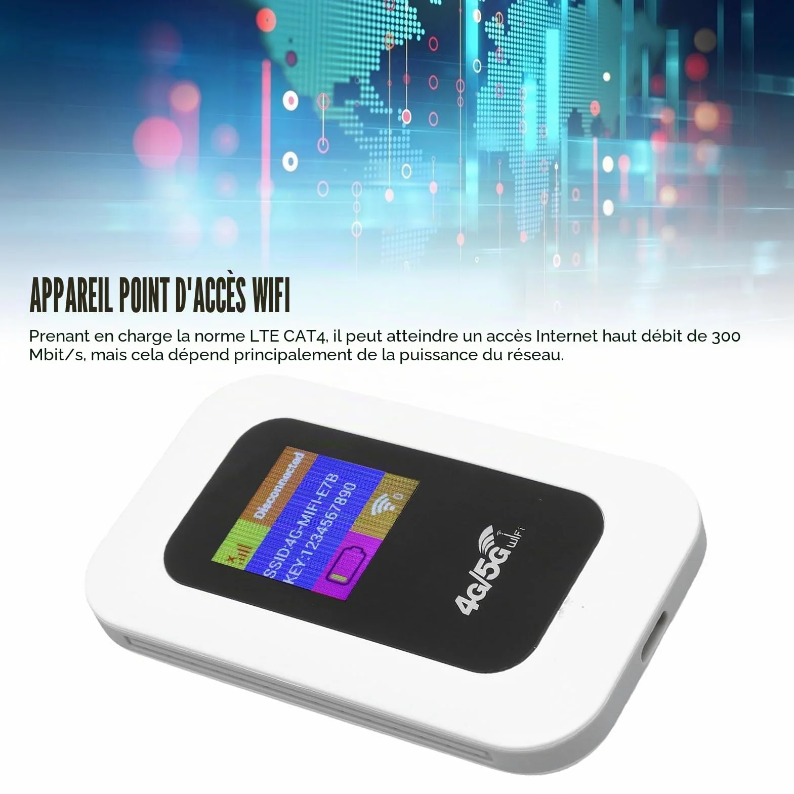 Vikye Hotspot WiFi Portable, Routeur Mobile 4G 5G 300 Mbps avec Emplacement pour Carte SIM, pour Le Voyage Prend en Charge 10 Appareils USB C Power avec Affichage Numérique