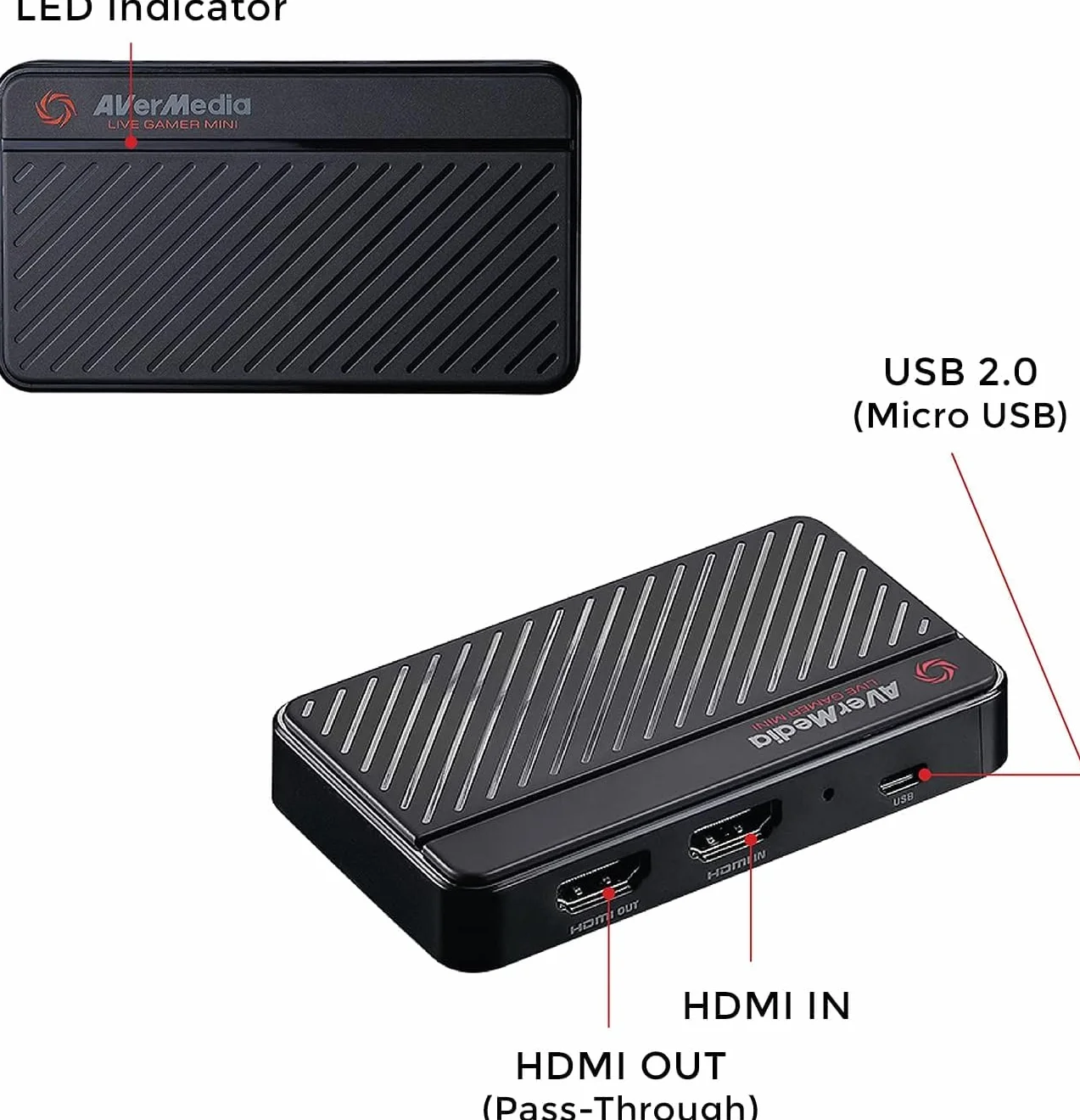 AVerMedia Live Gamer MINI GC311, Pass-Through full HD 1080p60, Carte de capture de jeu USB 2.0, Encodeur matériel, Plug & Play, Pour les débutants, Switch, PS4, Xbox, iPhone, iPad