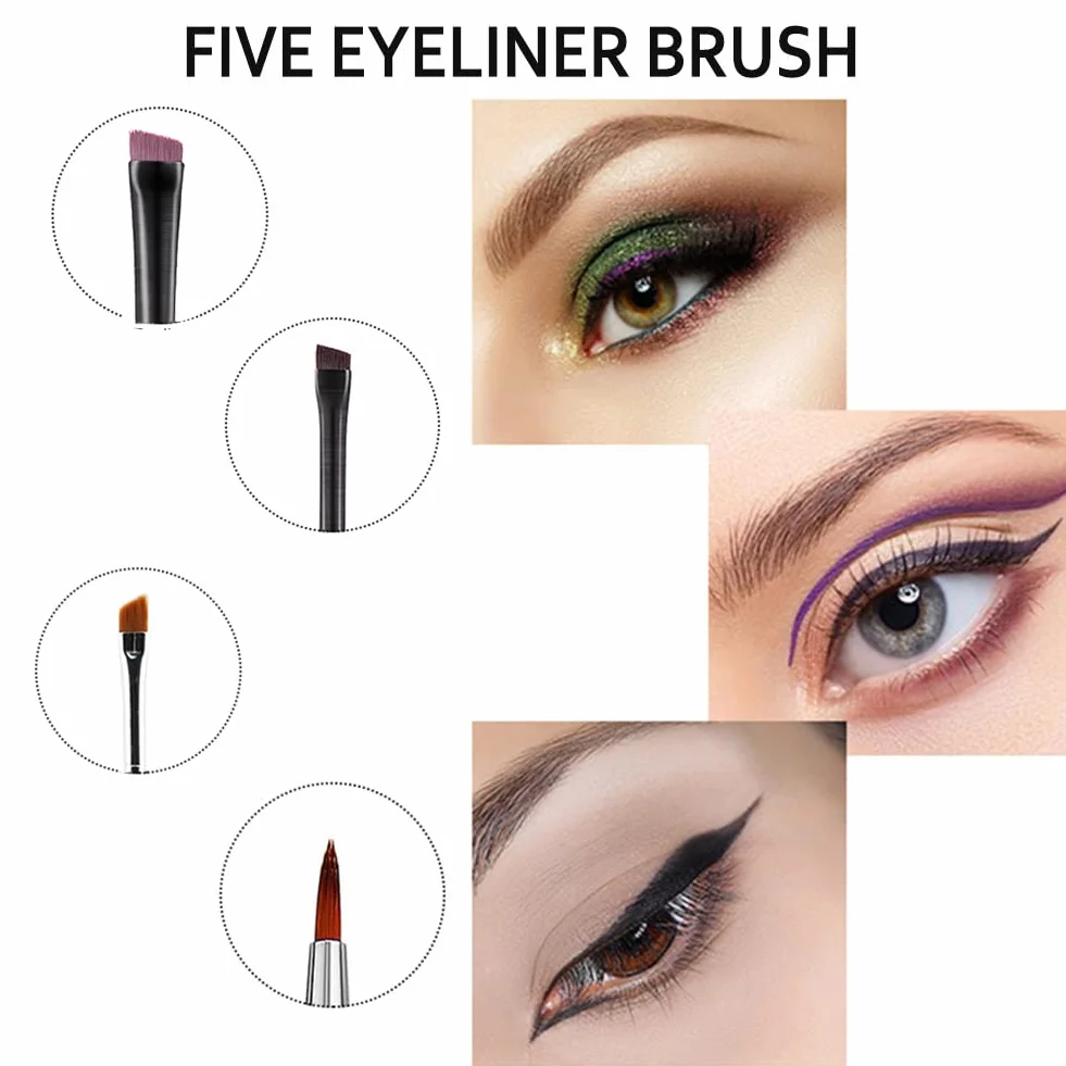 Pinceaux Maquillage Biseauté 5 Pièces, Pinceau Eyeliner Incliné ultra fin Fibres Synthétiques pour Sourcils Yeux