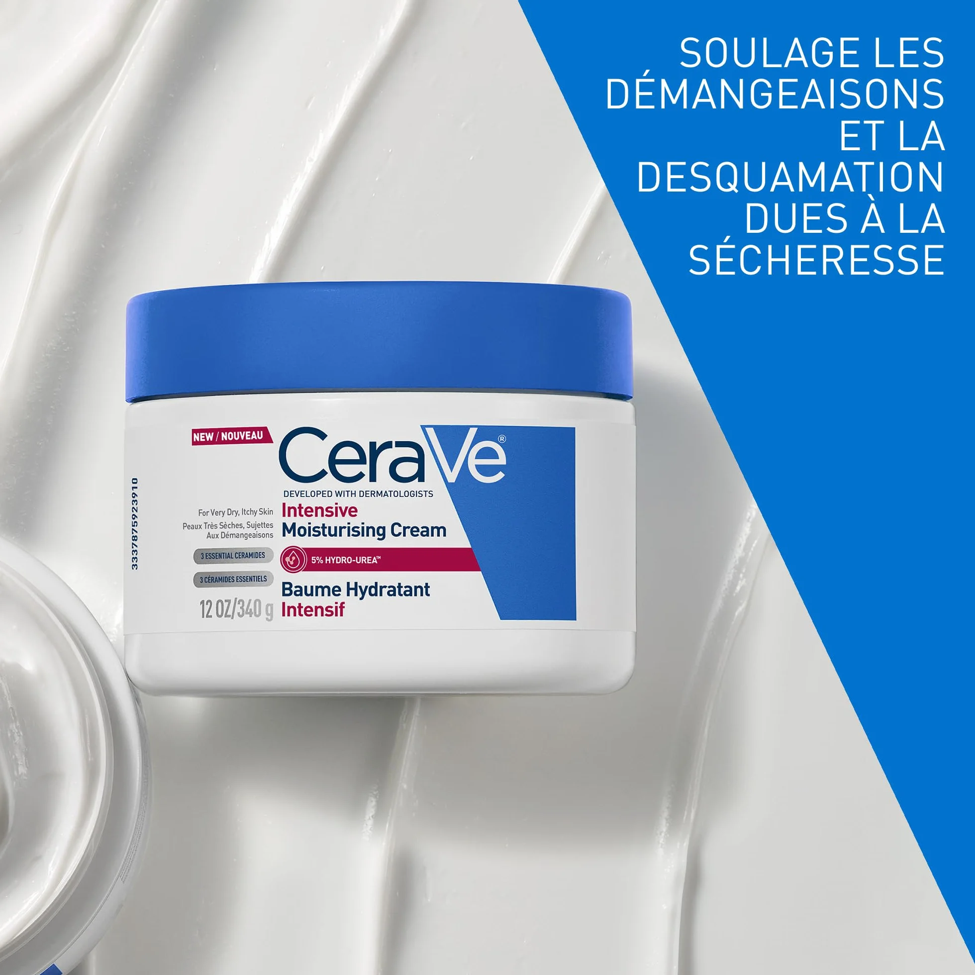 CeraVe Baume Hydratant Intensif Corps & Visage Peaux Très Sèches 72H d’Hydratation Beurre de Karité 3 Céramides Hydro-Urea Boost 340g