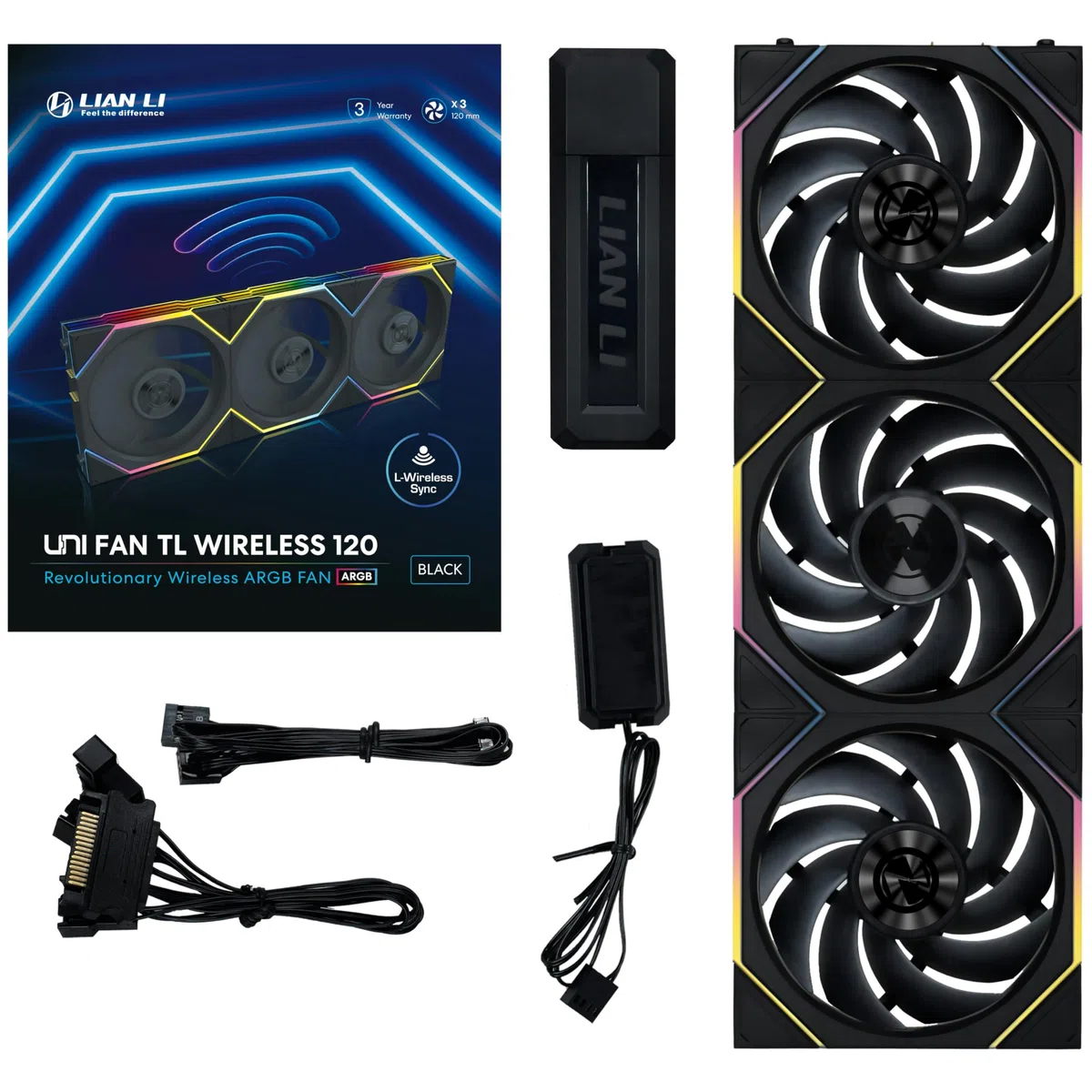 Lian Li UNI FAN TL Lot de 3 ventilateurs PC sans fil RVB 120 mm | Ventilateurs PWM – 26 LED ARGB – jusqu'à 2600 tr/min – Daisy Chain – Débit d'air élevé – Faible vibration – Ventilateur silencieux