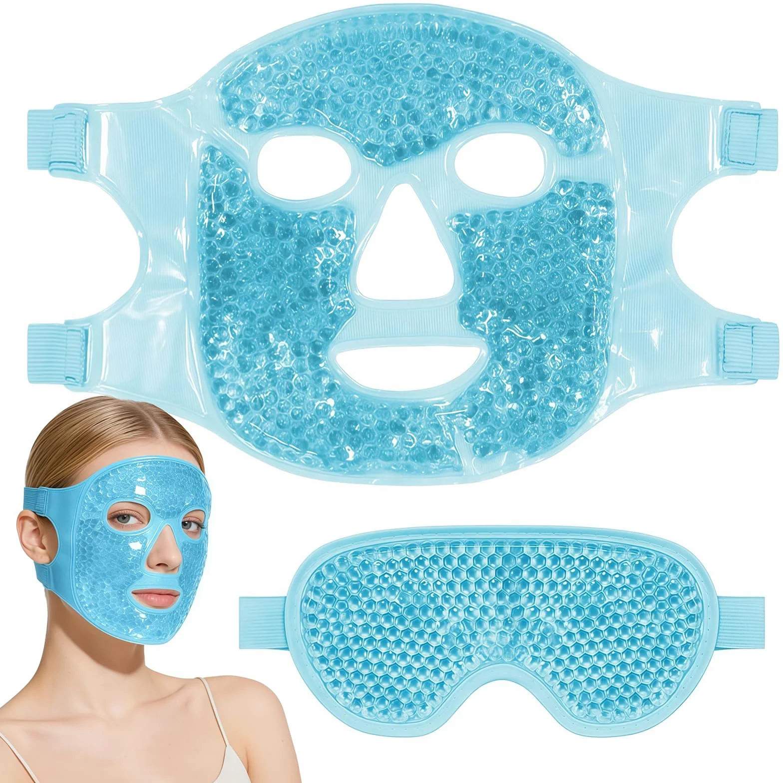 Masque Froid en Gel Réutilisable pour Visage, Réduit Gonflements Cernes Sécheresse Oculaire, Compresse Froide Chaude Maux de Tête
