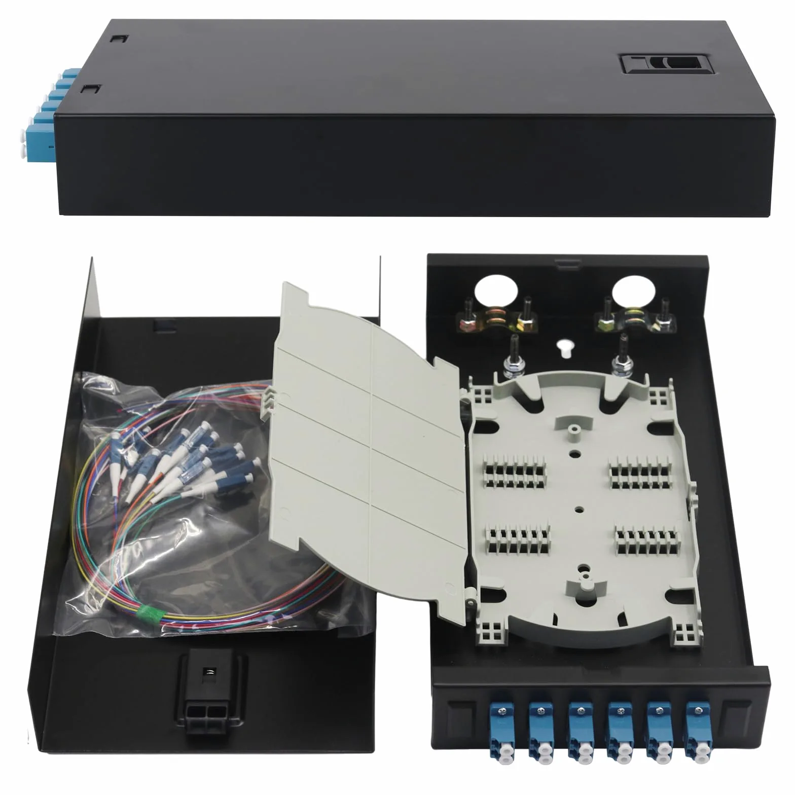 LC-SM Lot de 2 boîtiers en fibre optique duplex 12 ports avec bobine monomode LC-UPC (comprend 1,2 m Pigtail et 6 coupleurs)