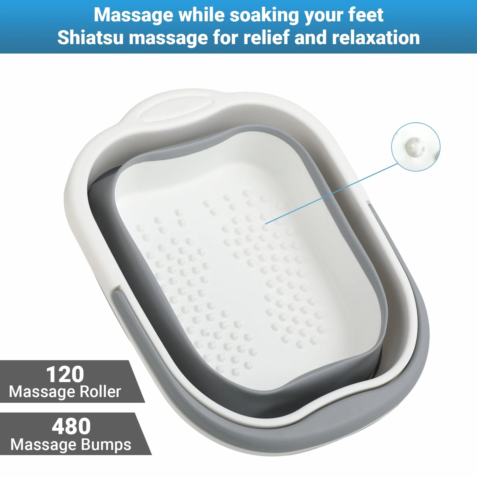 Bain de pieds pliable 15L TPE 480 points de massage avec poignée
