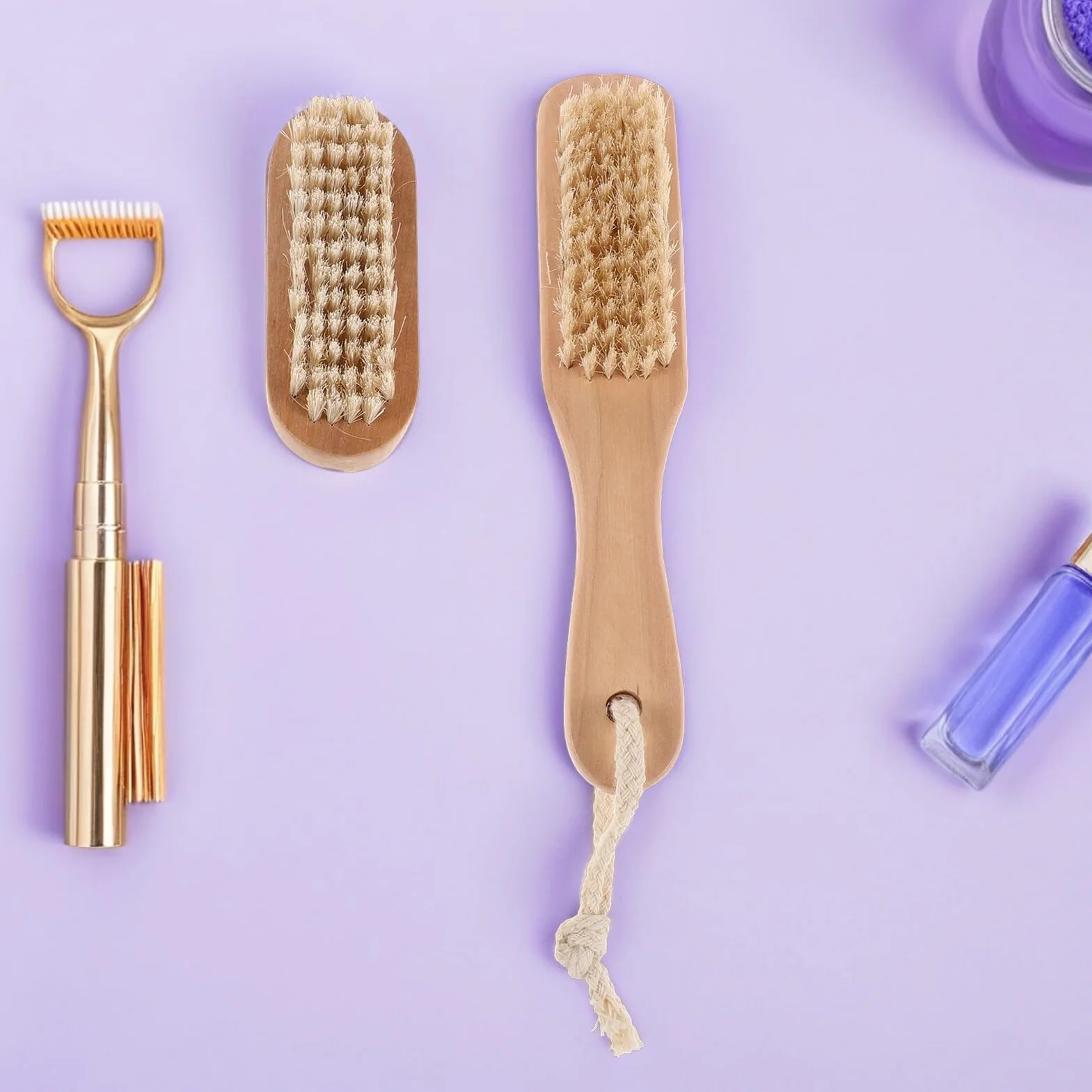 Brosse de Bain en Bois avec Pierre Ponçe Naturelle Brosse à Ongles Double Face pour Nettoyage et Exfoliation