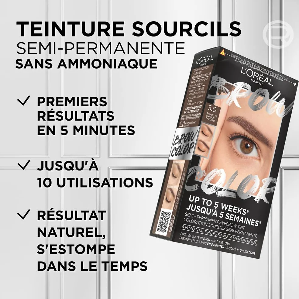 L’Oréal Paris Brow Color Teinture Sourcils Semi-Permanente 5.0 Brunette Tenue 5 Semaines