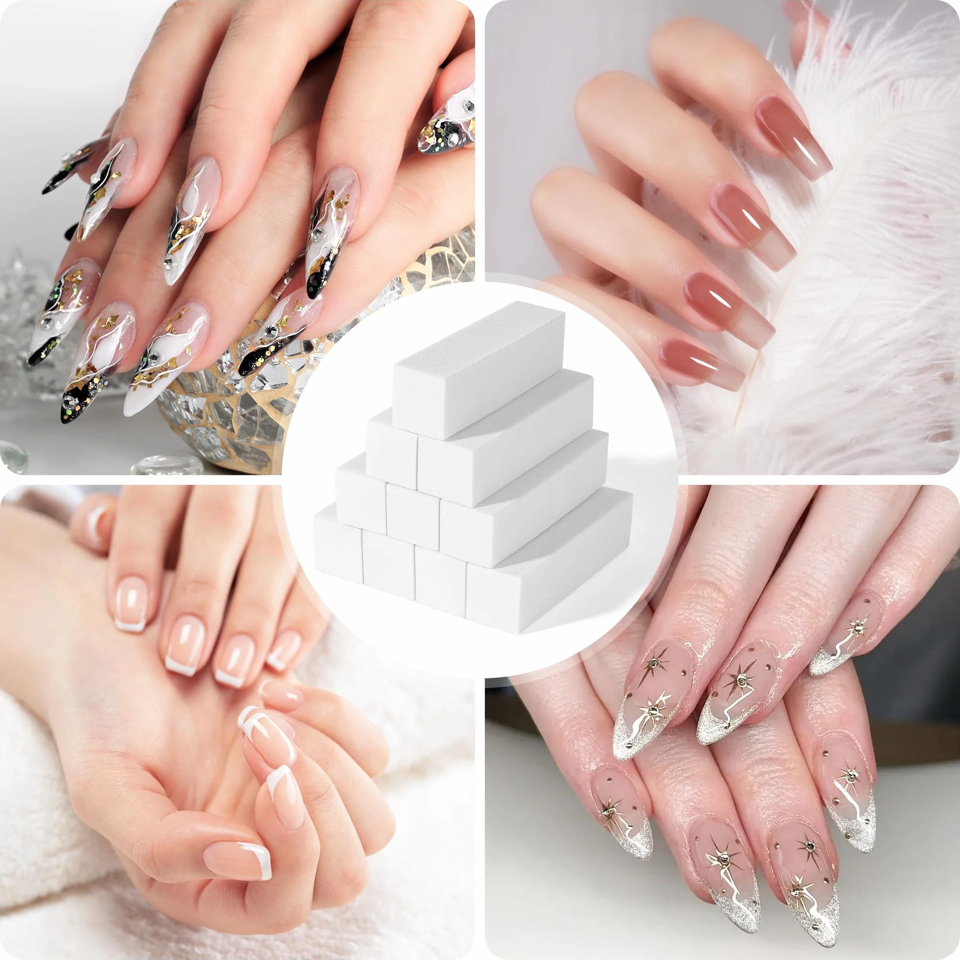 Bloc Polissoir Ongles 4 Faces Lavable pour Manucure - Blanc