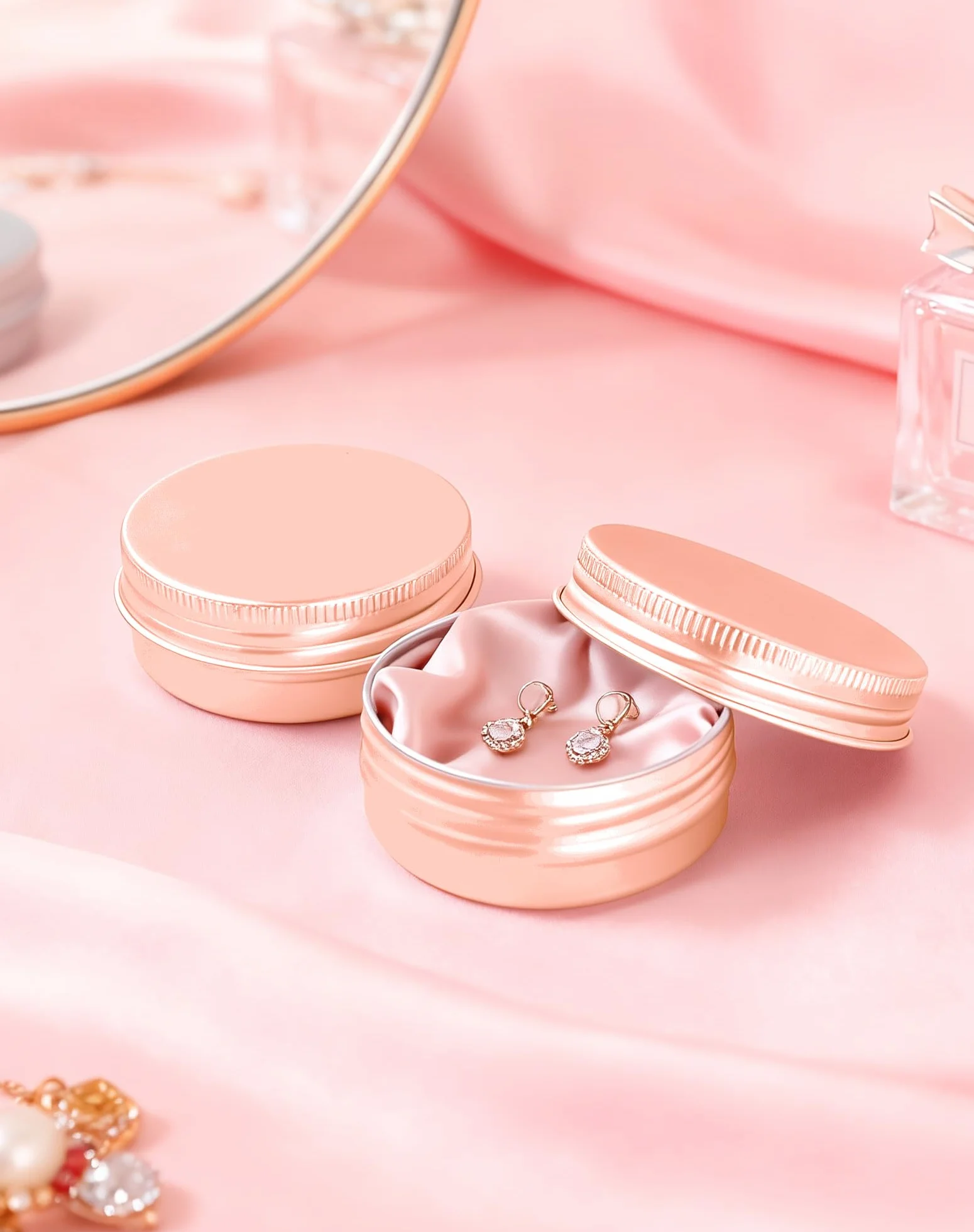 Boîte Aluminium Ronde Rose Gold 30ml Pot Bougie Vide avec Couvercle à Vis Contenant Cosmétique Étanche