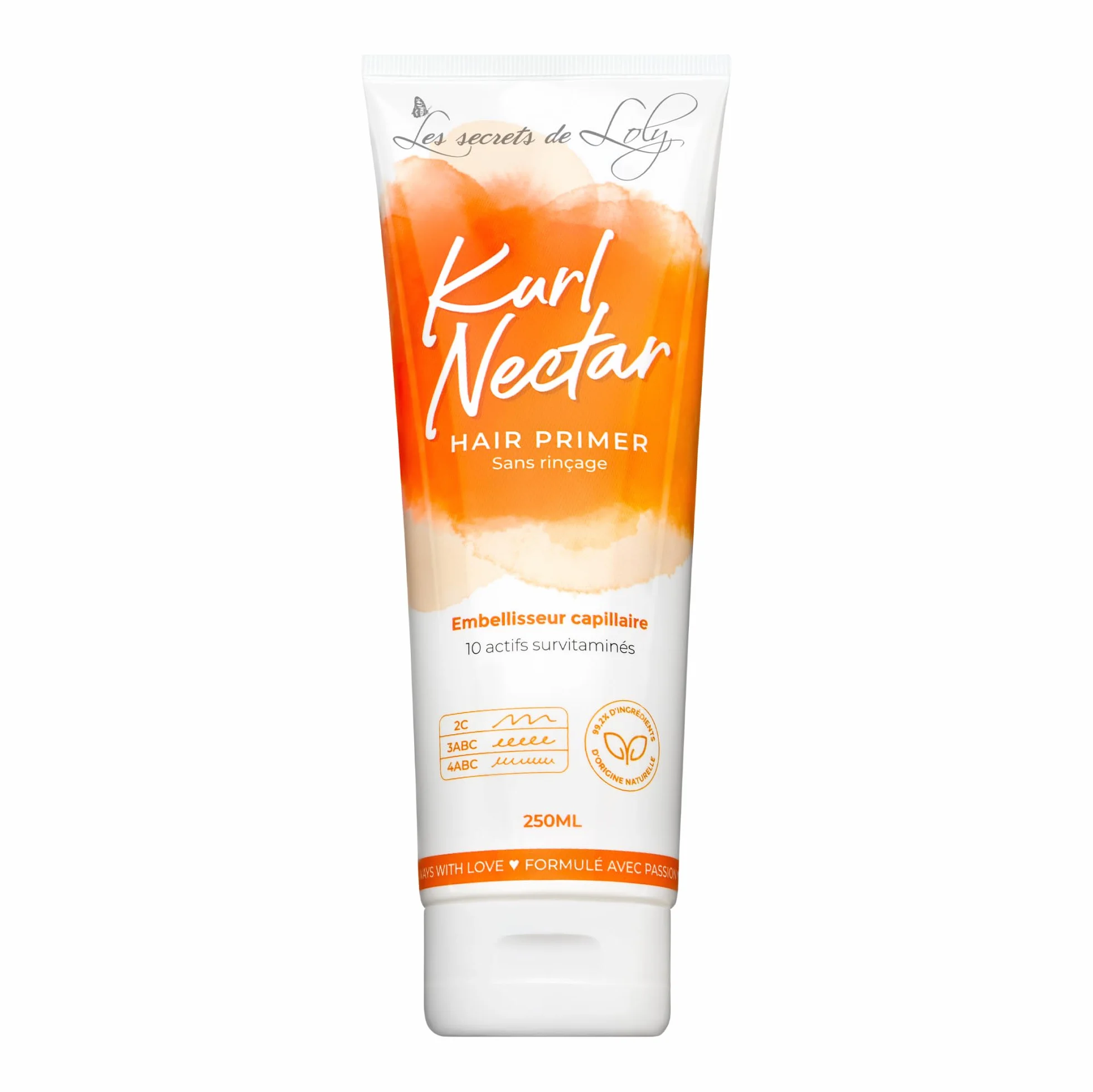 Les Secrets de Loly Kurl Nectar Leave-in Crème Sans Rinçage Réparateur Hydratant Anti-Frisottis Cheveux Bouclés Frisés Crépus 96% Naturelle 250 ml