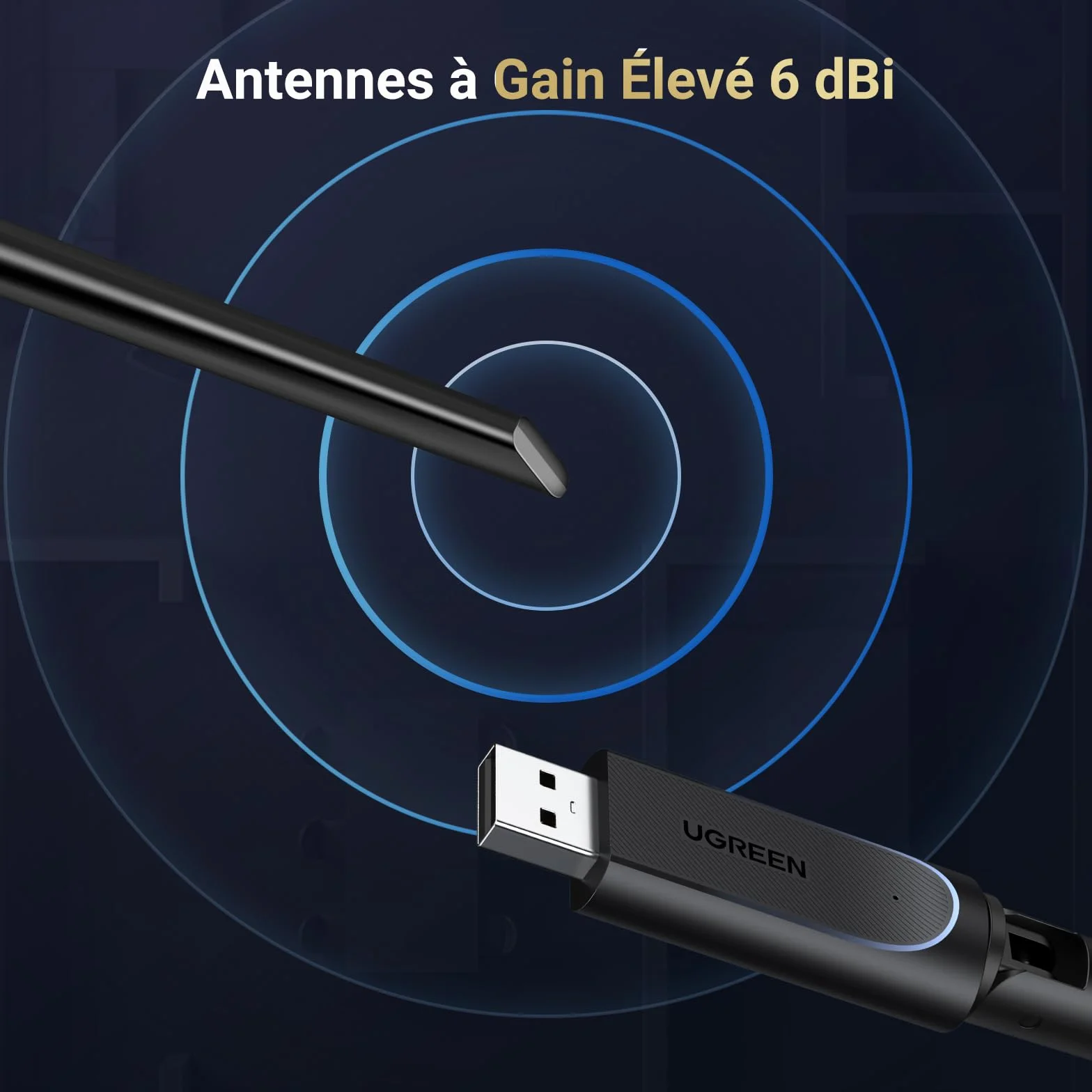 UGREEN Clé WiFi 6 AX900 Antenne à Gain Élevé 6dBi Adaptateur USB Double Bande 5GHz 2.4GHz