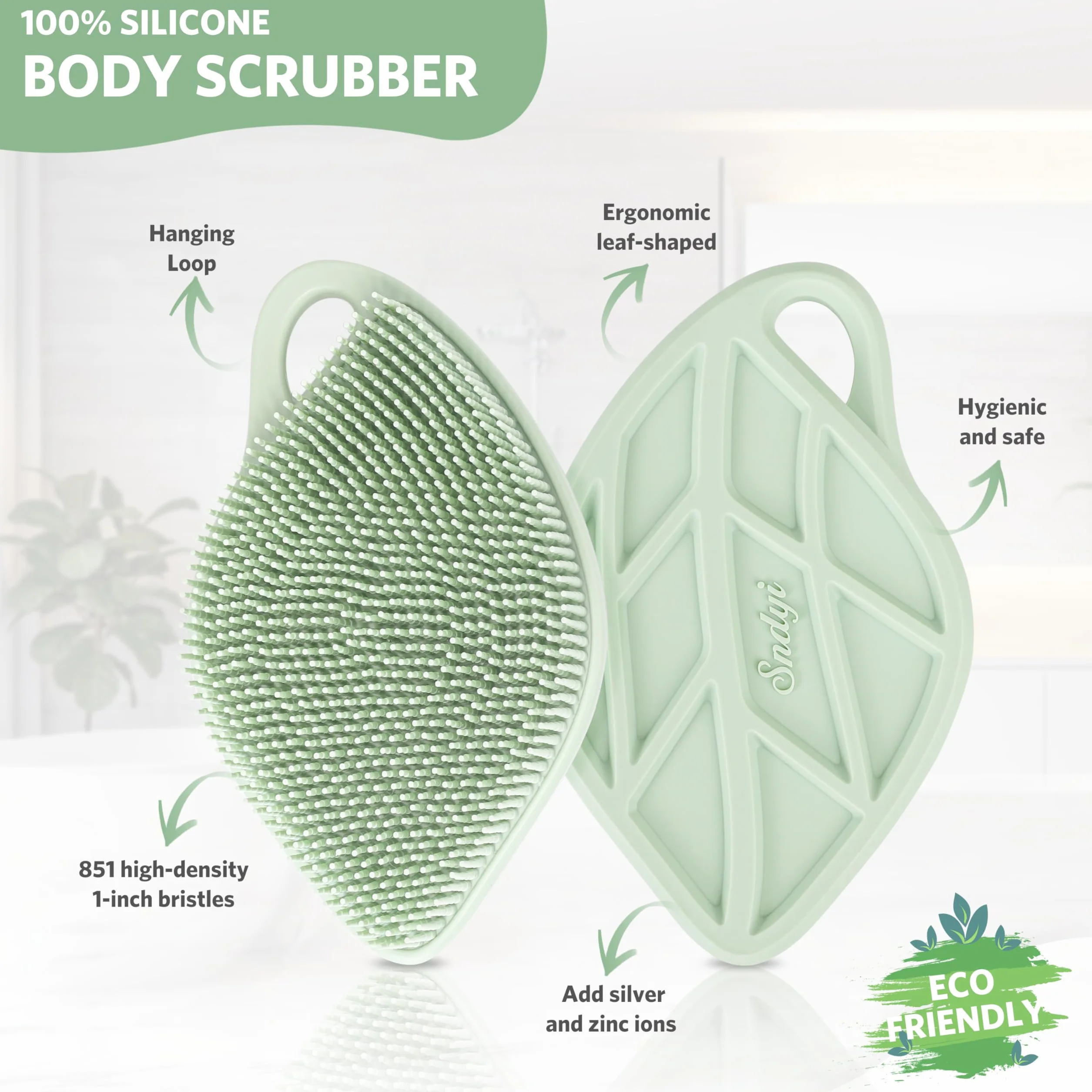 Brosse pour le corps en silicone exfoliant peau sensible loofah silicone vert sapin