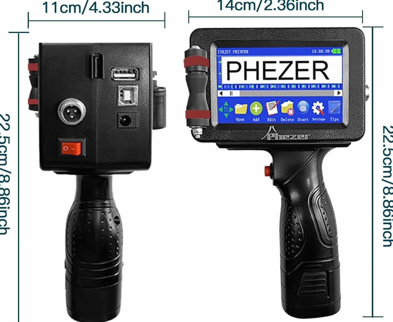 Phezer Imprimante à Jet d’Encre Portative P16 0,5 Pouce 360° Codage Date Expiration Code-Barre