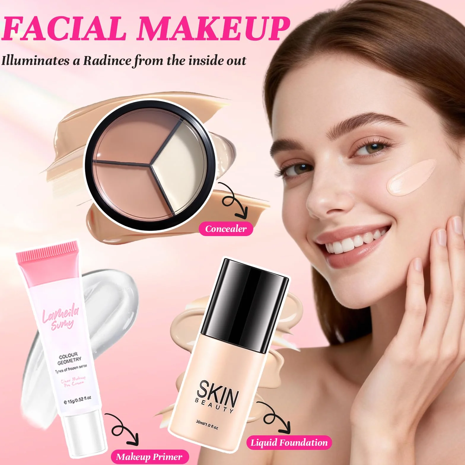 Coffret Maquillage Femme Tout-en-un avec Fond de Teint, Palette Fard à Paupières, Blush, Correcteur, Brillant à Lèvres, Eyeliner, Mascara