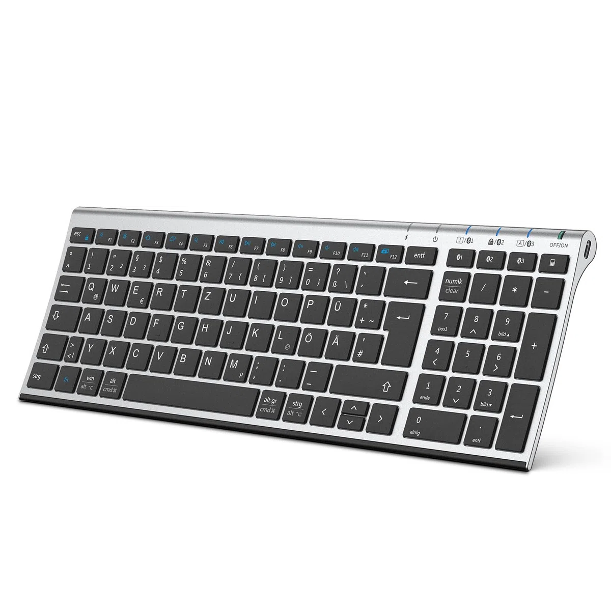 iClever BK10 Clavier Bluetooth sans fil rechargeable avec 3 canaux Bluetooth, connexion stable, design ergonomique ultra fin, clavier sans fil pour iOS, Android, Windows
