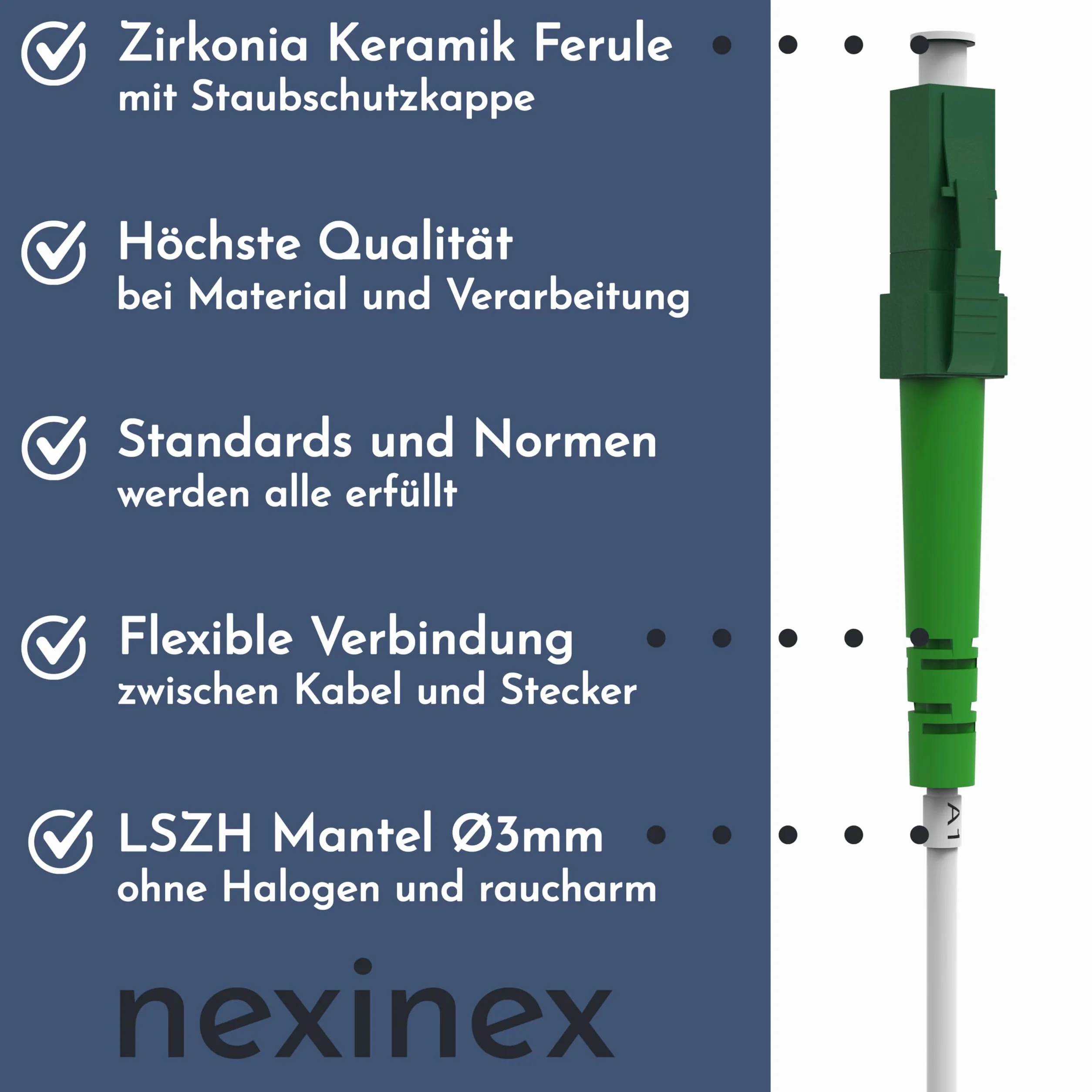 50m Câble Fibre Optique Blanc LC/APC vers SC/APC | Simplex Monomode OS2 FTTH Câble Fibre Optique