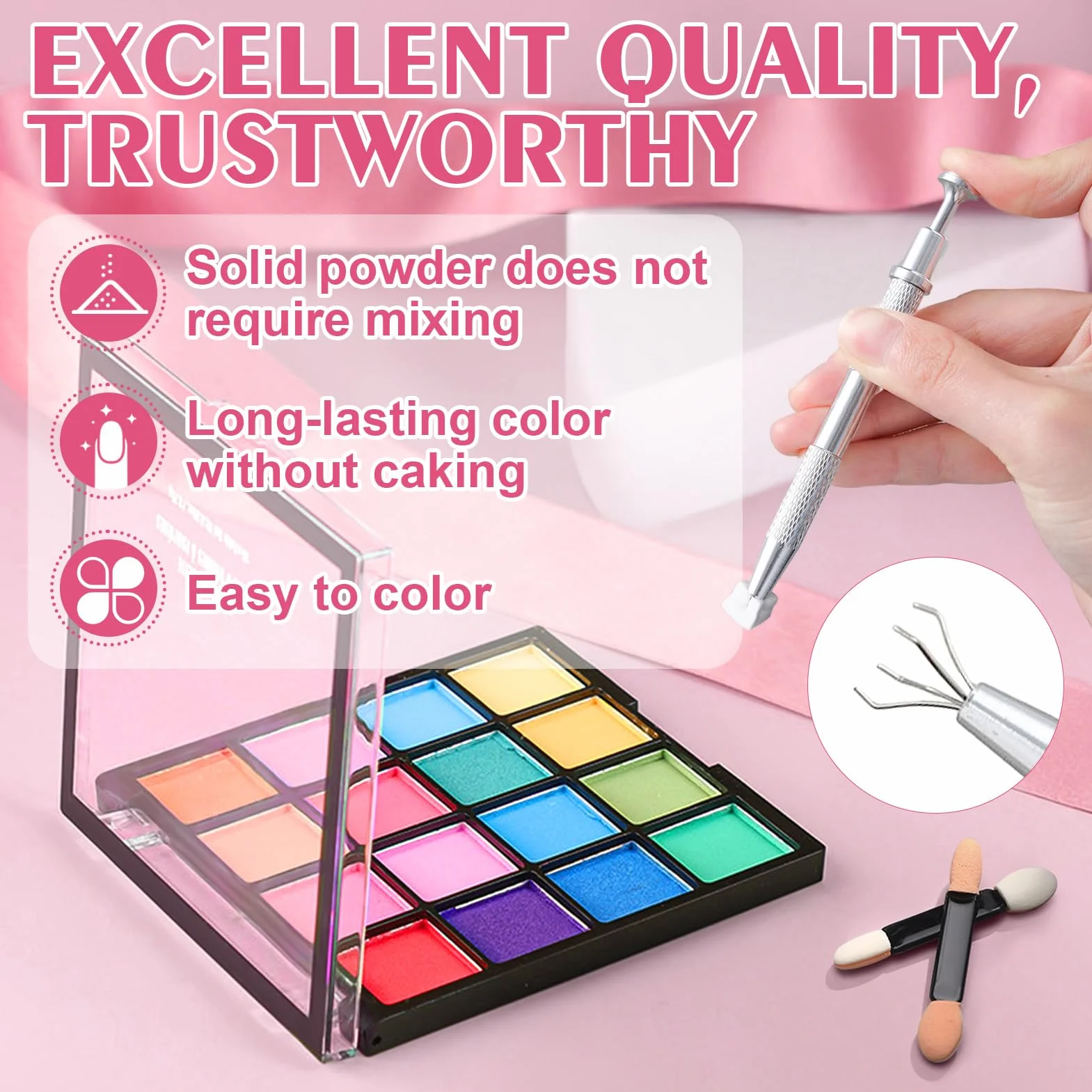 Poudre Chrome Ongle 16 Couleurs Kit Nail Art avec Pigment, Éponges et Pince à Épiler