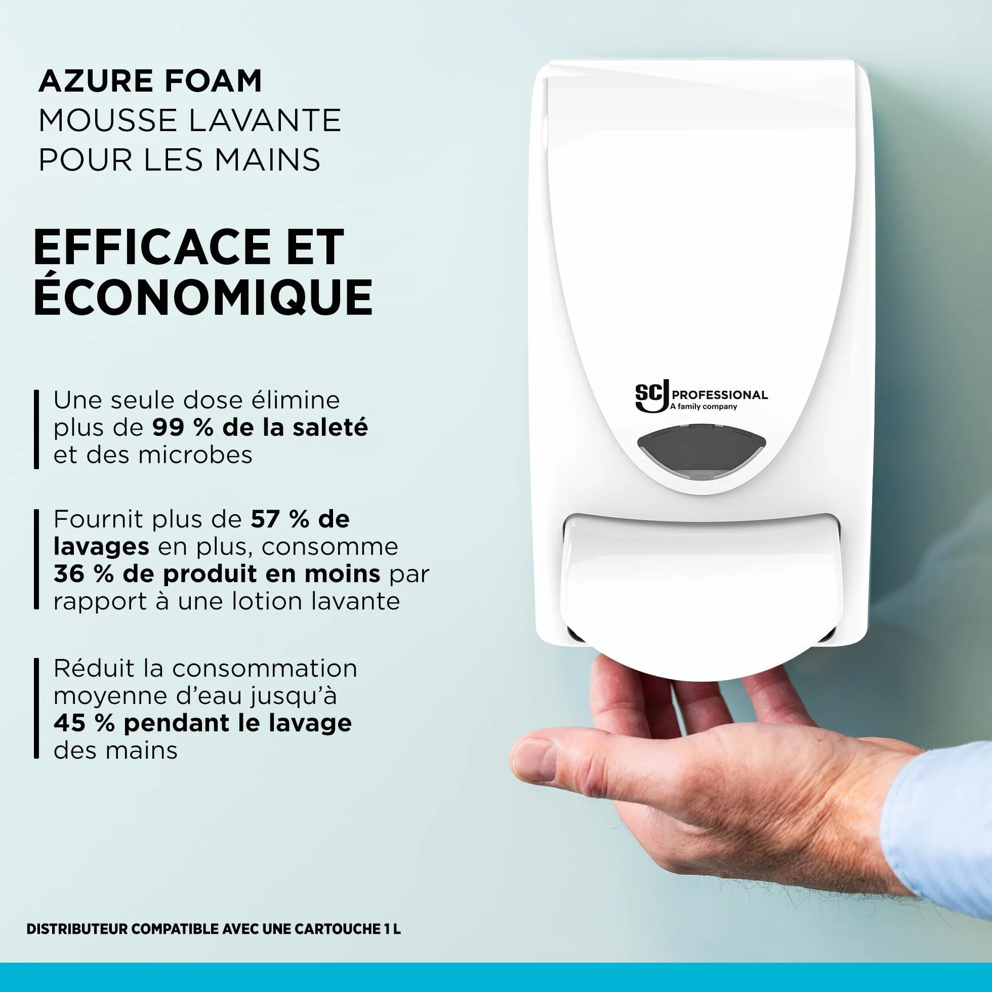 SC Johnson Professional Azure Foam Kit de Démarrage – Distributeur Mural de Savon pour Les Mains – Nettoyant moussant – 1 Distributeur + 1 Recharge (1 Litre)