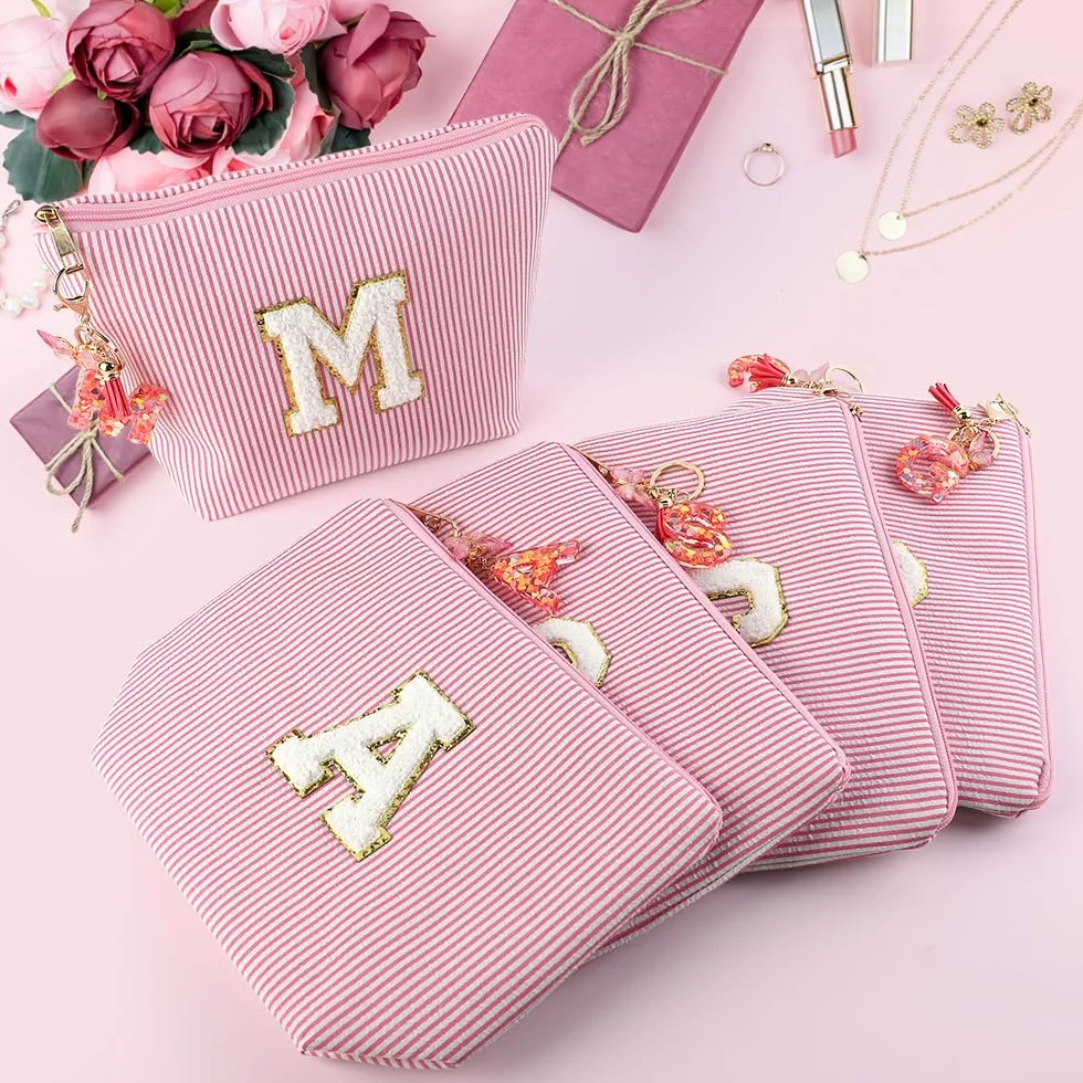 Trousse de Toilette Femme Fille Personnalisée Rose M avec Porte-Clés et Initiales Cadeau pour Mamans Amies