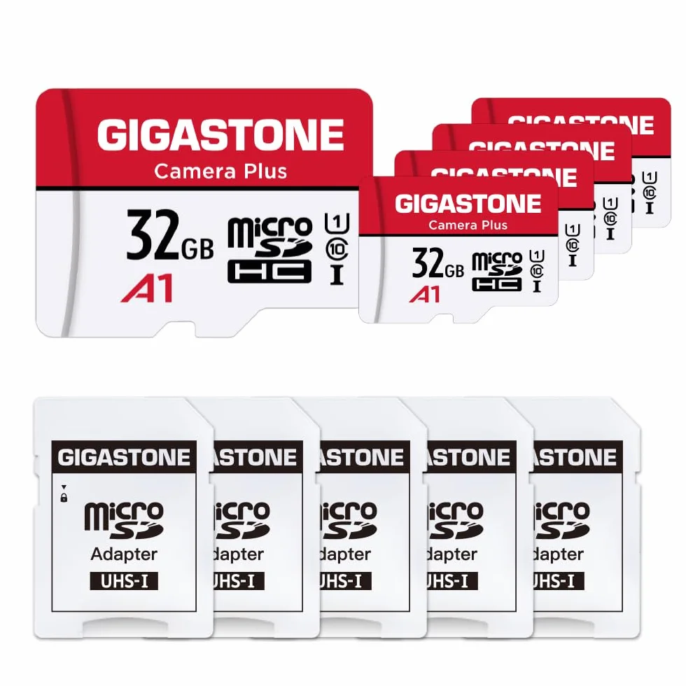 GIGASTONE Carte Mémoire 32 Go Lot de 5, Micro SDHC U1 90 Mo/s pour Caméra GoPro Drone