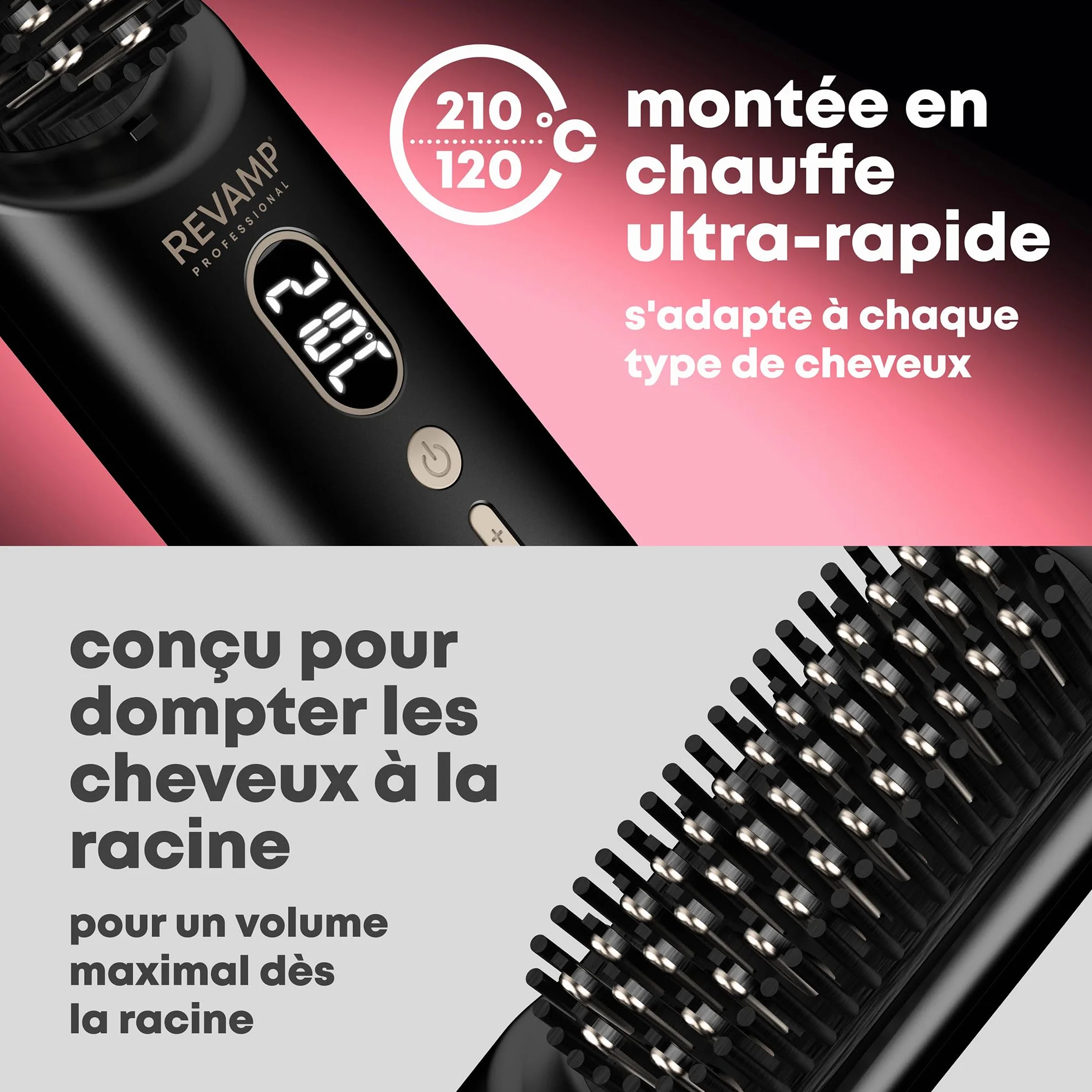 REVAMP Straight & Go Brosse Lissante Sans Fil – Mini Lisseur Ionique avec Dents en Céramique, Recharge USB-C, 60 min d'Autonomie