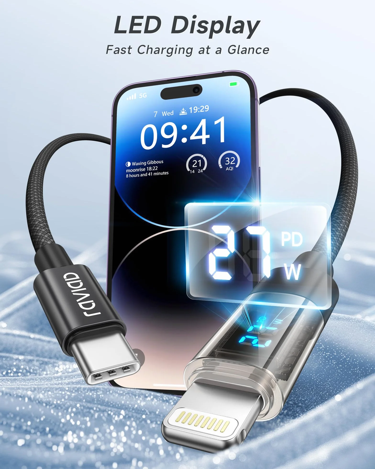 RAVIAD Câble USB C vers Lightning 1M Certifié MFi Chargeur Rapide Power Delivery pour iPhone 14 13 12 11 Pro Max Mini XR XS X 8 7 SE 2020 iPad Noir