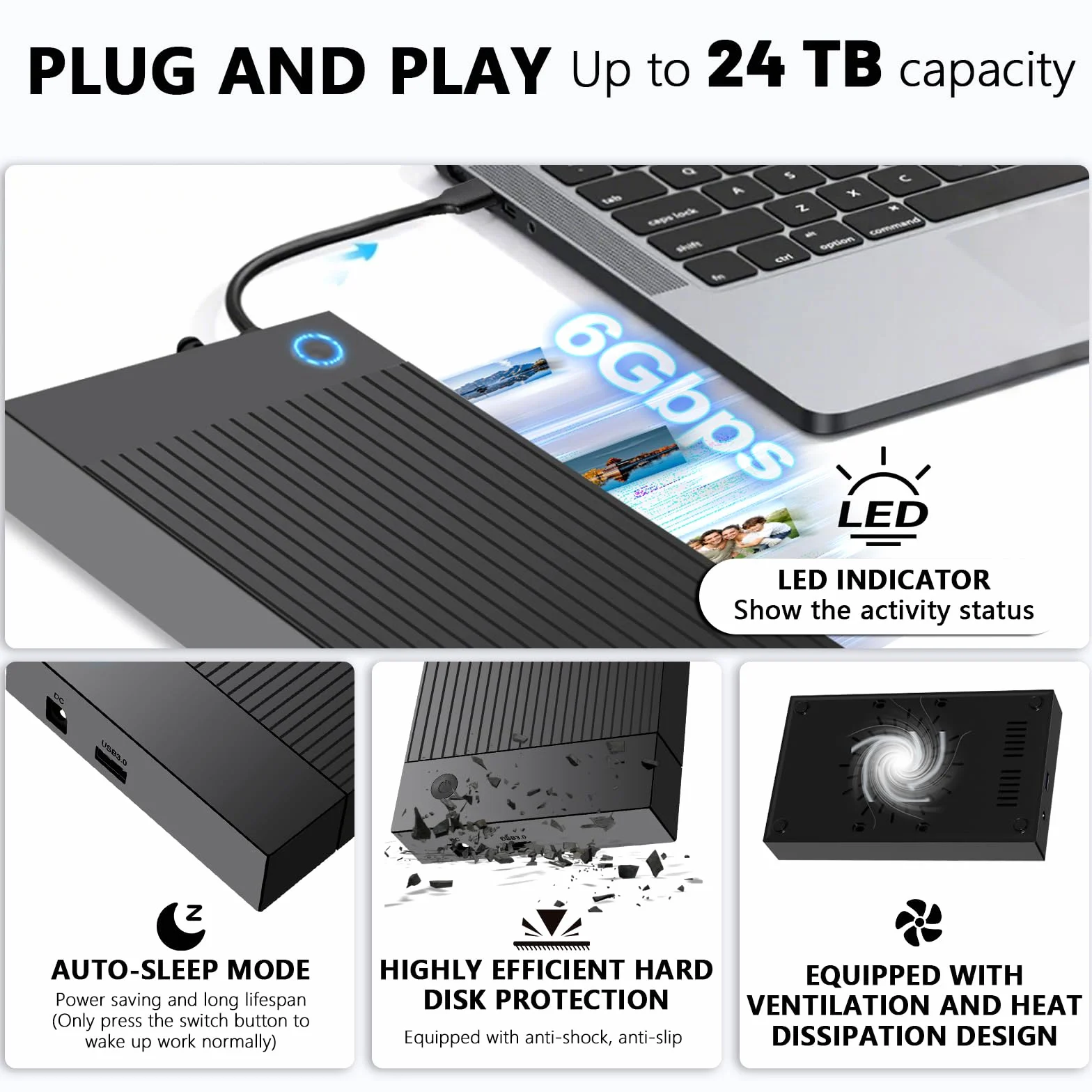 Boîtier Disque Dur 3.5 Adaptateur SATA USB 3.0 UASP pour SSD HDD