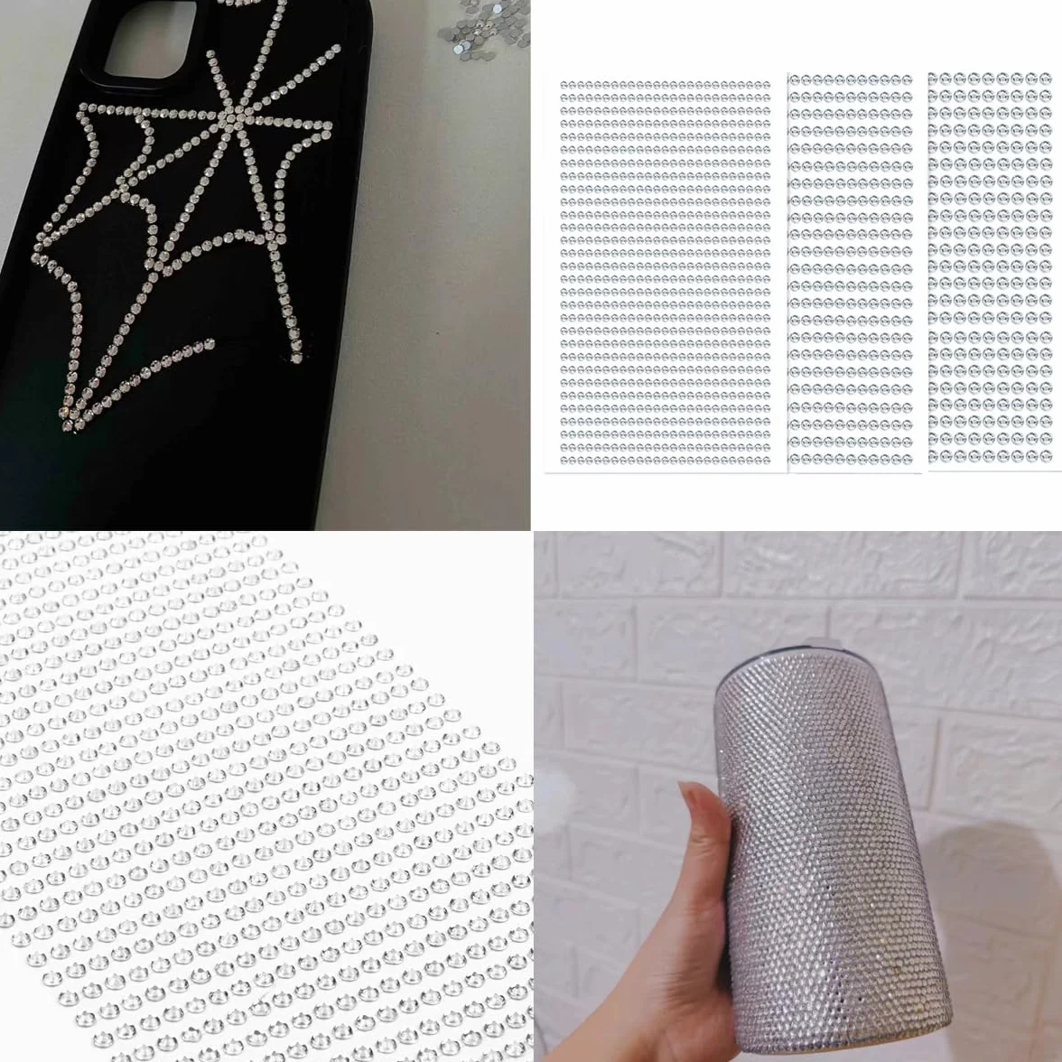 Autocollants Strass Diamant 3 Feuilles 3mm 4mm 5mm pour Décoration DIY Visage Maquillage