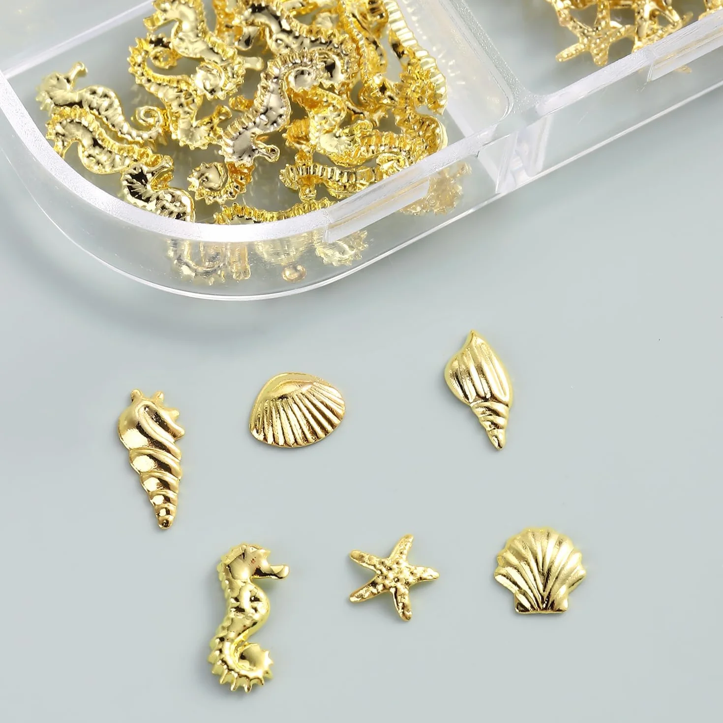 Breloques Nail Art Coquillage 6 Compartiments Thème Océan DIY Décoration