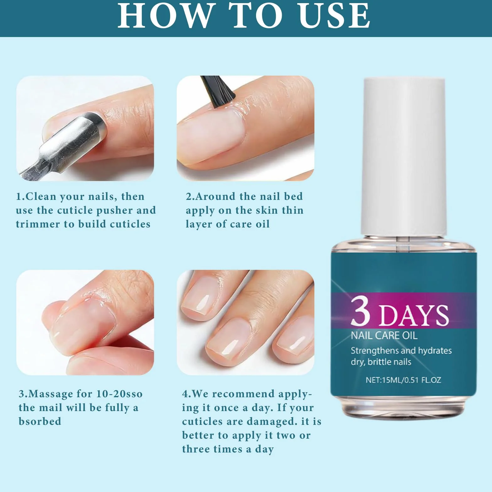 Huile Cuticule Léger Pas Gras Absorption Rapide Ongles Forts Brillants Réparation Fissures Nourriture Profonde 3 Pièce avec Nail Care Pen