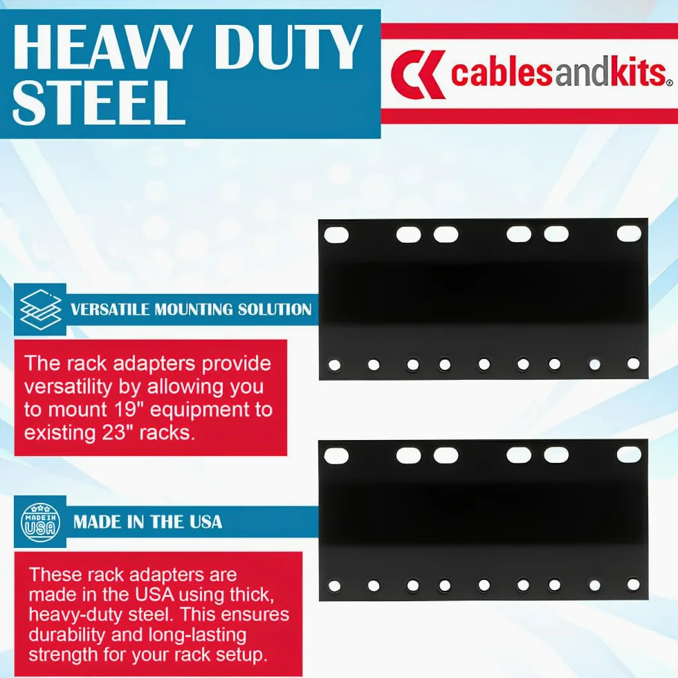 CablesAndKits Adaptateur rack 3RU (unité 3 racks), convertit un rack de 58,4 cm à un espacement de 48,3 cm, pour ordinateurs, serveurs ou équipements réseau