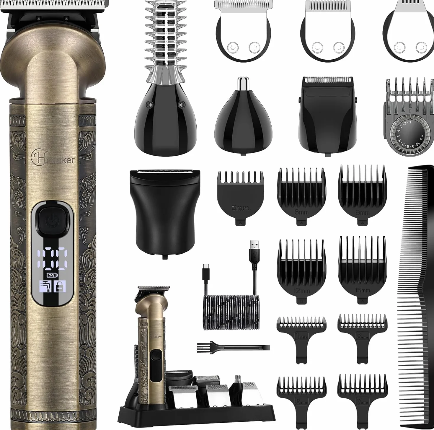 Hatteker Tondeuse Barbe Homme Professionnelle 8 en 1 Lame en T Coupe Cheveux Chauve Rasoir électrique
