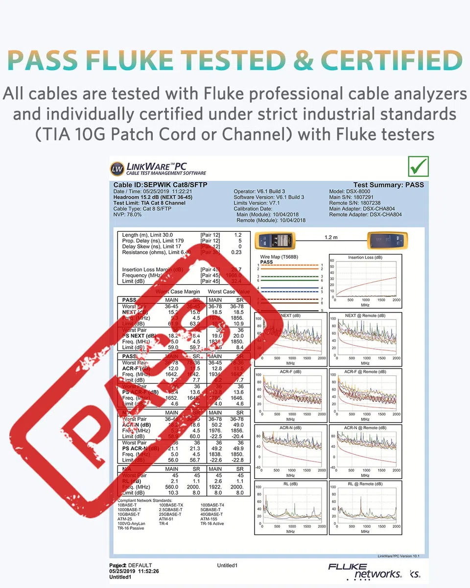 Câble Ethernet Cat8 haut débit avec connecteur RJ45 plaqué or, compatible avec Cat7 Cat6, Gigabit S/FTP LAN