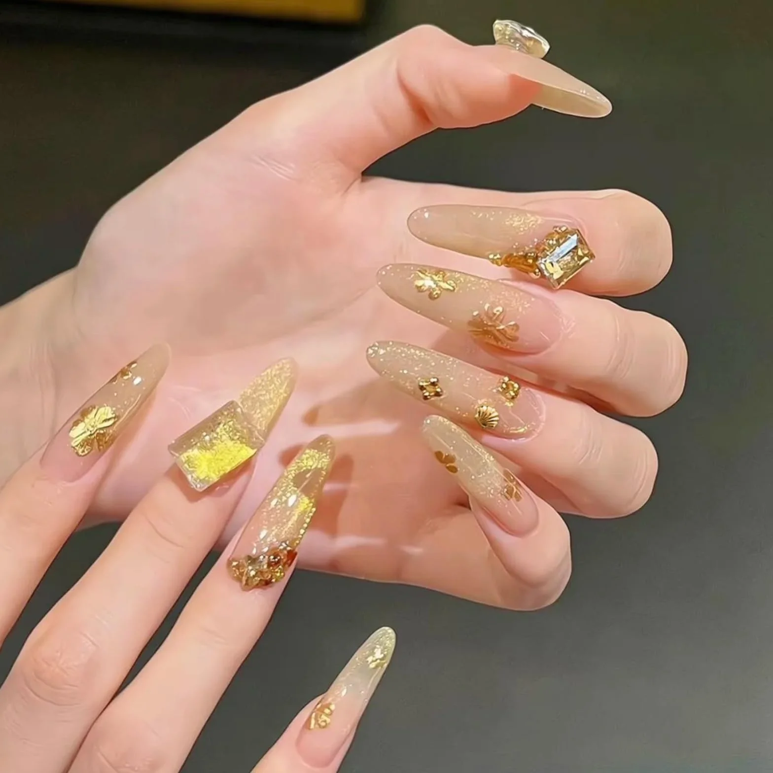 Charmes pour ongles en coquillages d'été, clous d'ongles dorés océan, strass acrylique (or)