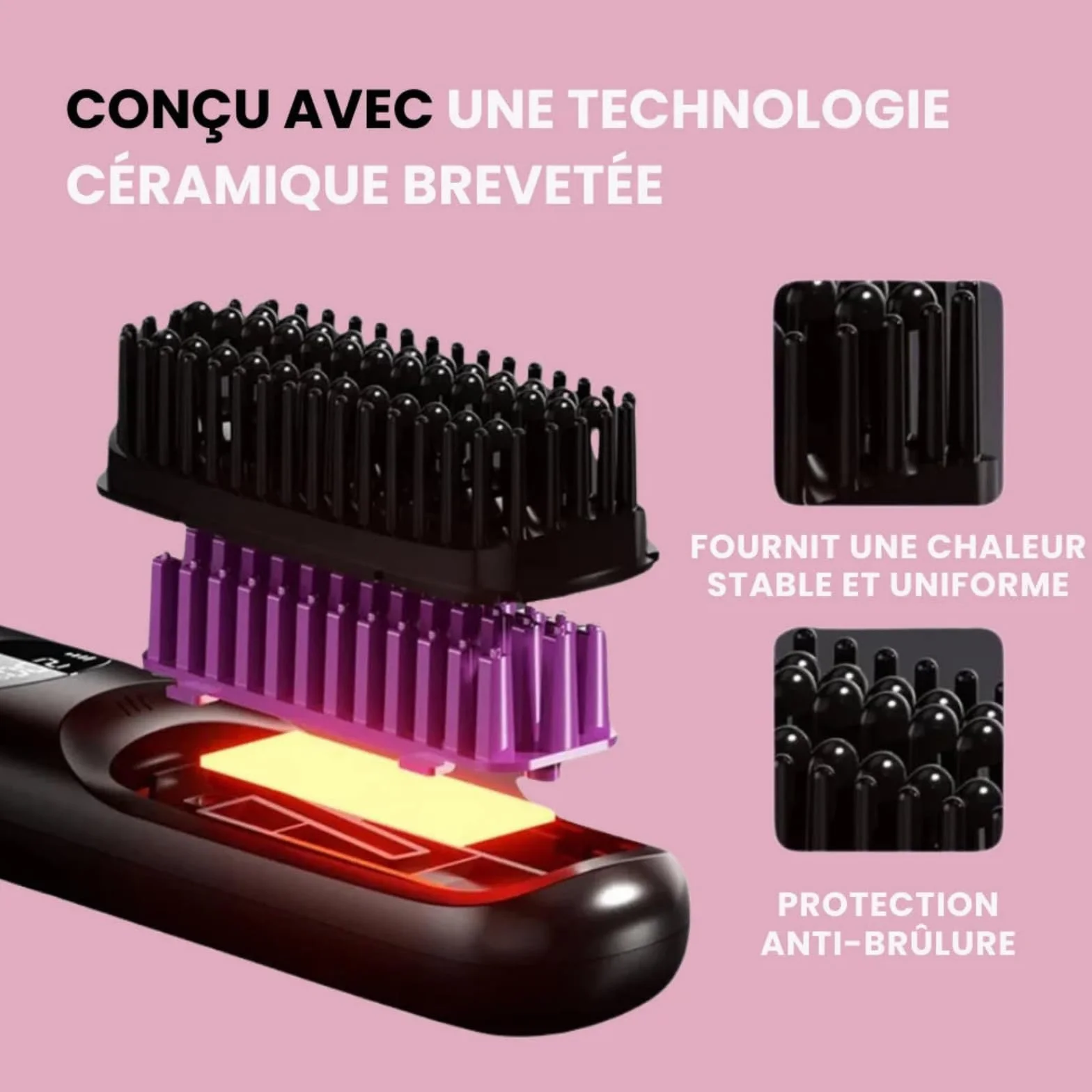 Cosylane Brosse Coiffante Lissante Sans Fil, 3 Niveaux de Chaleur, Écran LED, Chargement Type-C, Chauffage Instantané