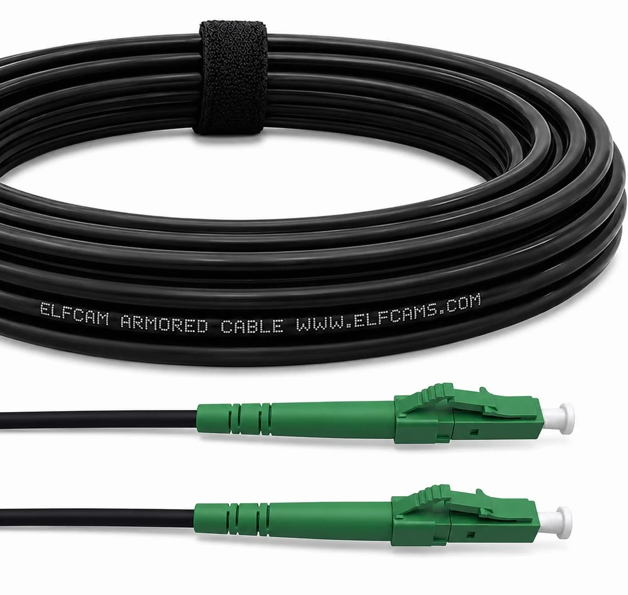 Elfcam® - Câble à Fibre Optique en Acier Blinde LC/APC à LC/APC Simplex Monomode LSZH (200M)