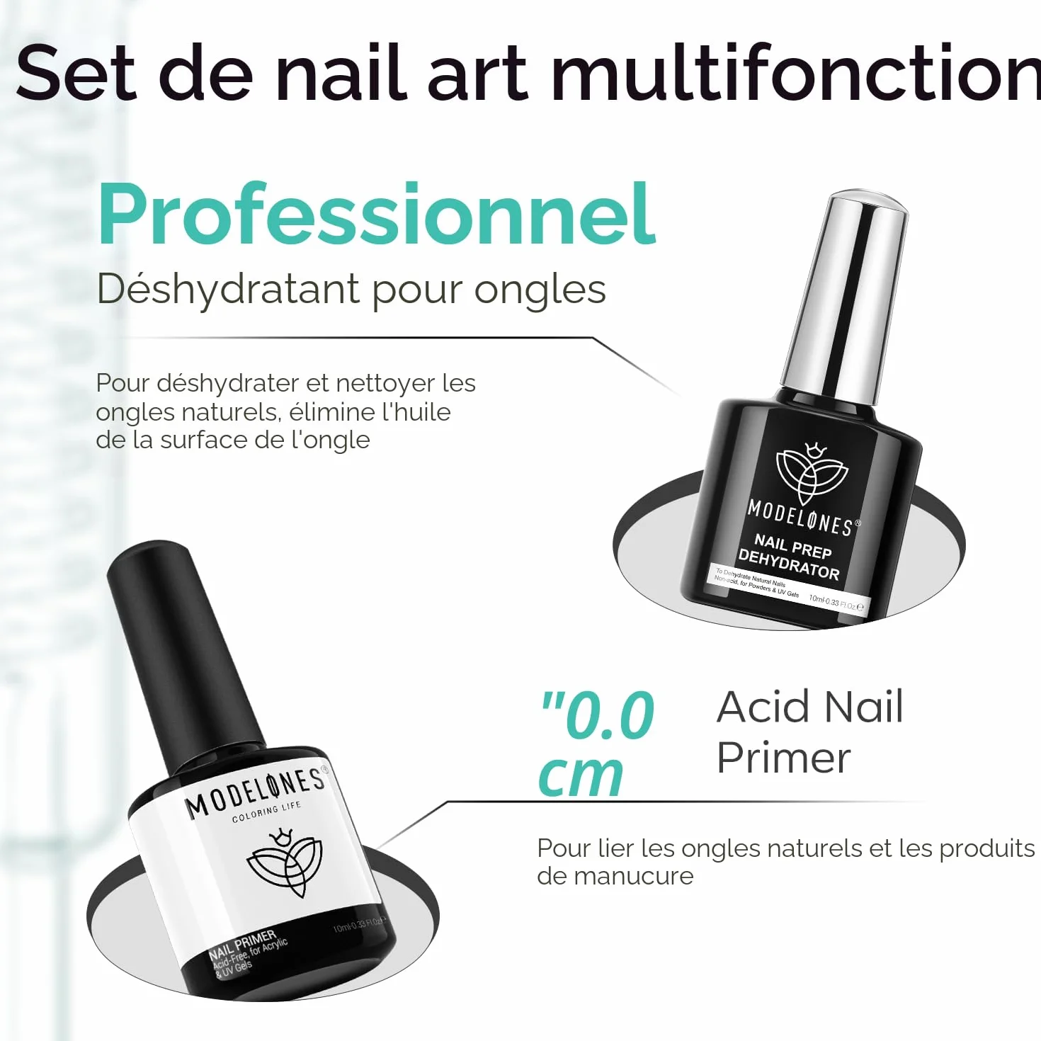 Modelones Base et Top Coat Vernis Semi Permanent Kit UV Gel Ongle 10 ml 4pcs
