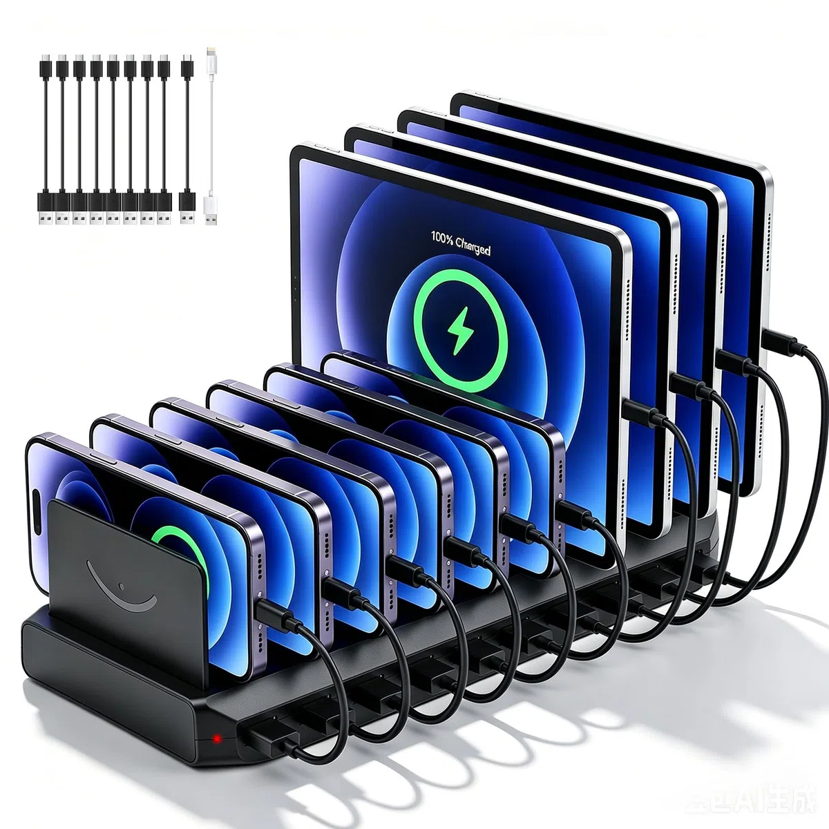 Station de Recharge USB 100 W, Portable 10 Ports Multiples avec séparateur Amovible réglable,Compatible avec iPhone/Apple Watch/Samsung/Google/tablettes/périphériques USB