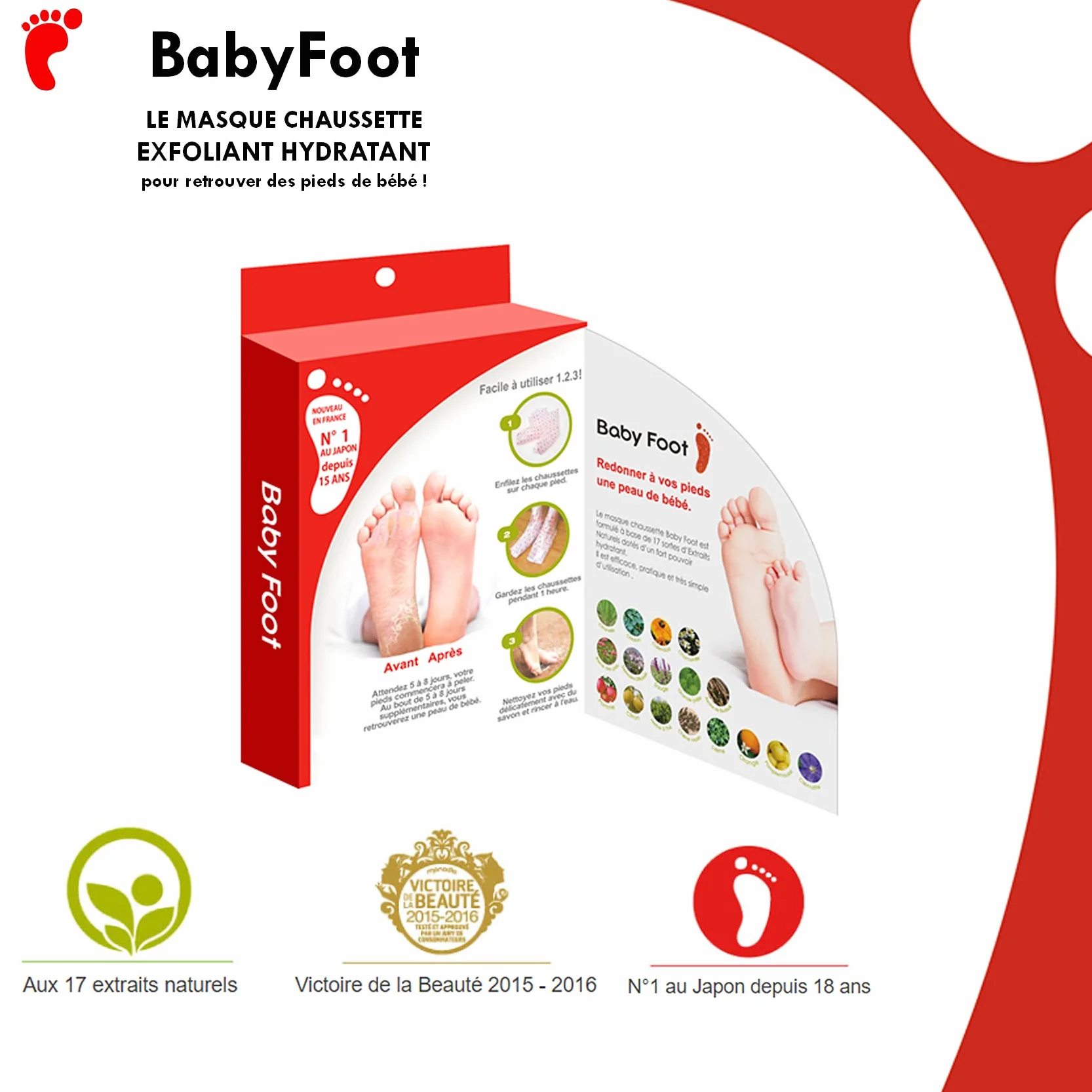 BABY FOOT Masque Chaussette Exfoliant Pieds Anti Callosités Peaux Mortes Fabriqué au Japon 1 Paire