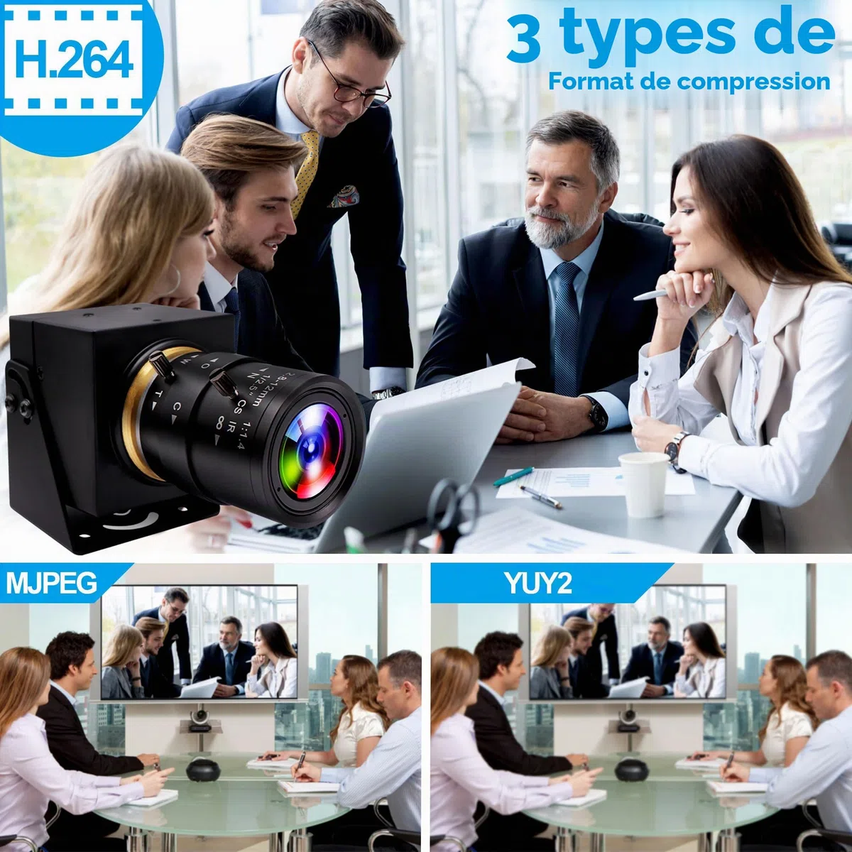 ELP Caméra USB 4K HDMI Grand Angle 2,8-12 mm Objectif Varifocal Focus Webcam Caméra de Gros Plan Prise en Charge H.265, Ultra HD 2160P Webcam avec capteur IM415 pour Ordinateur en Direct réunion