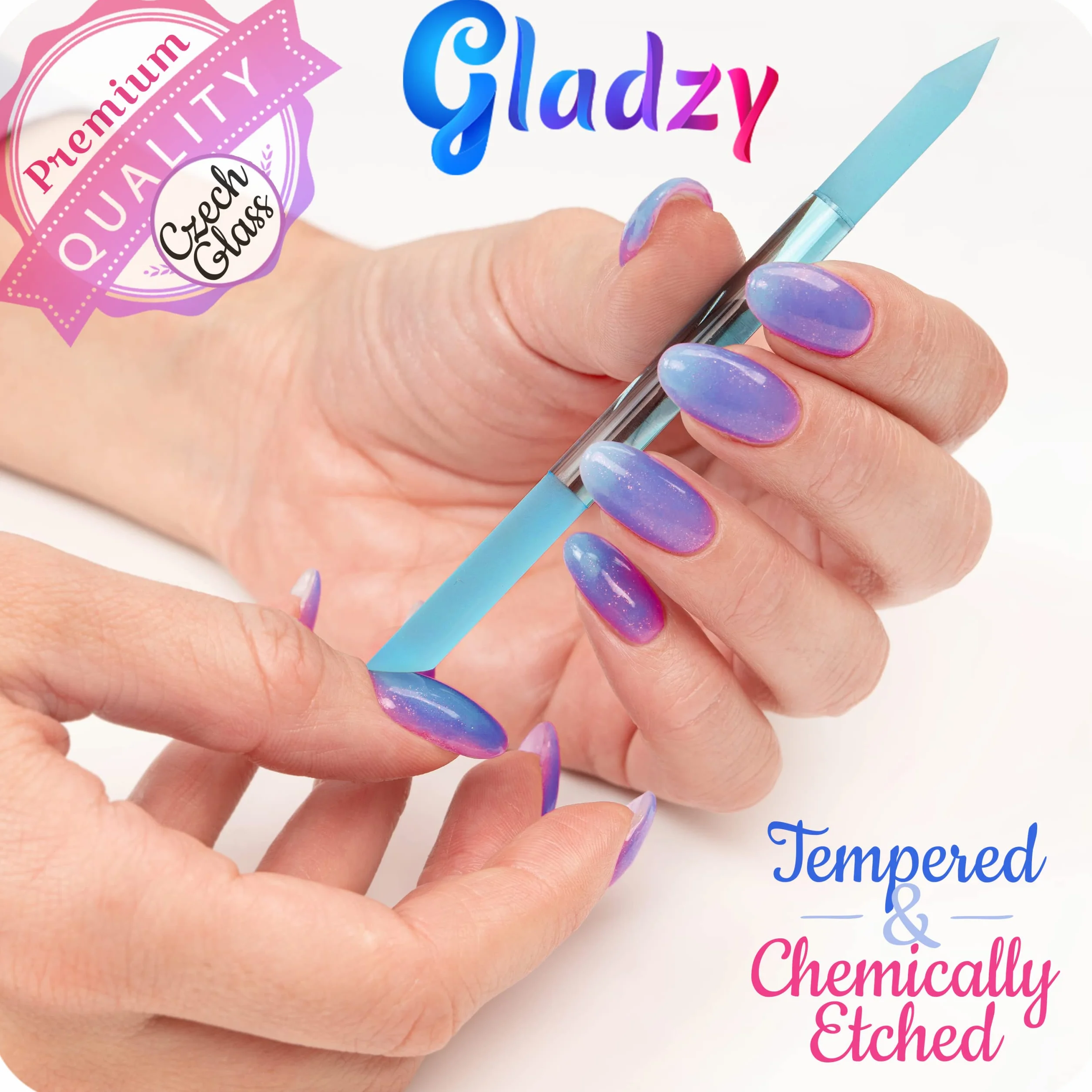 Lime à Ongles en Verre Gladzy - Bâton de Manucure avec Poussoir à Cuticules, Dissolvant Professionnel de Précision