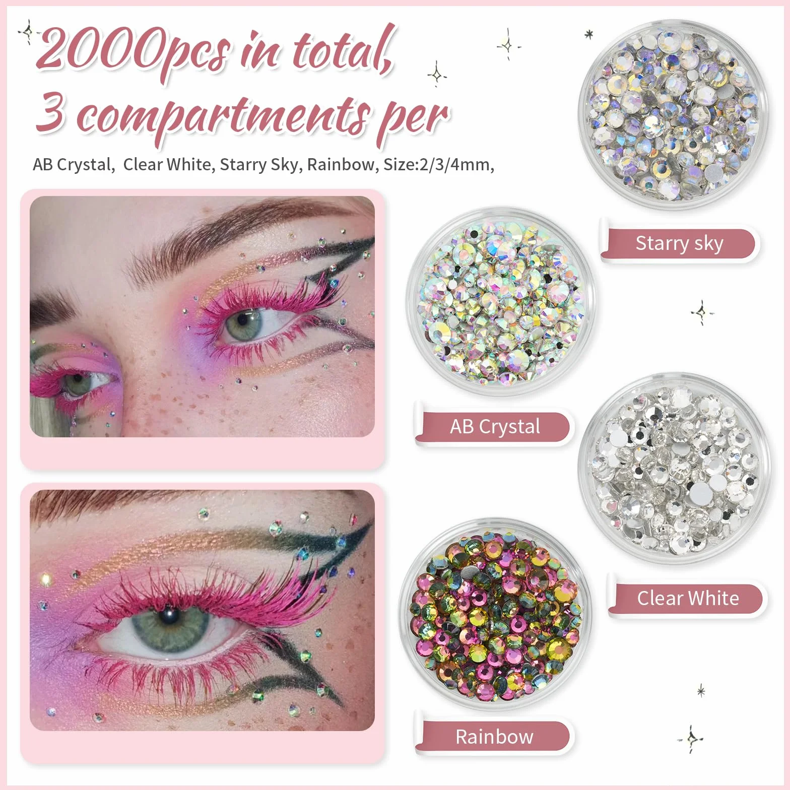 EARLMONI 5200 Strass Cristal AB Flatback Rhinestone Kit Bedazzling avec Stylo à Cire Double Extrémité pour Ongles DIY