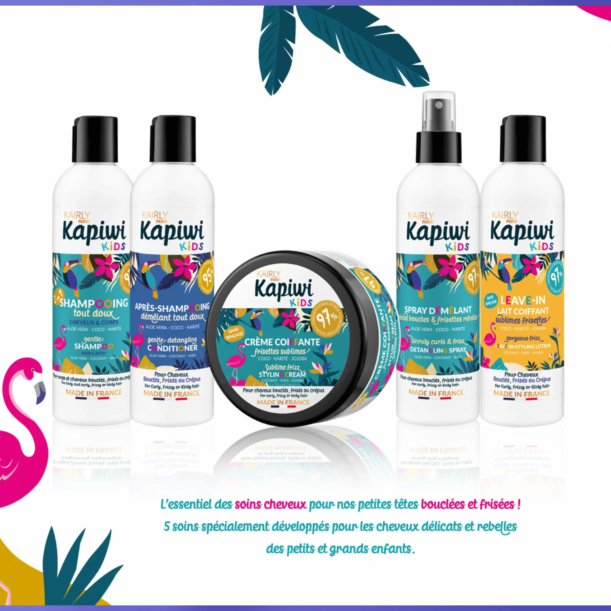 KAPIWI Kids Shampooing Tout Doux 2-en-1 Cheveux Bouclés & Corps 500ml 97% Naturel Aloe Vera Coco Karité