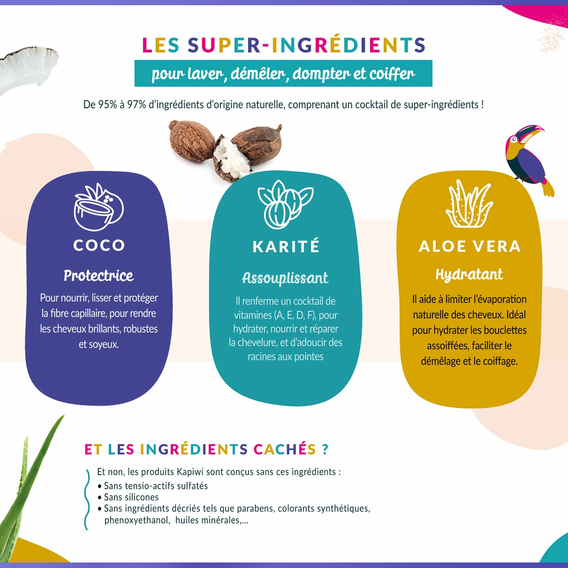 KAPIWI Kids Shampooing Tout Doux 2-en-1 Cheveux Bouclés & Corps 500ml 97% Naturel Aloe Vera Coco Karité