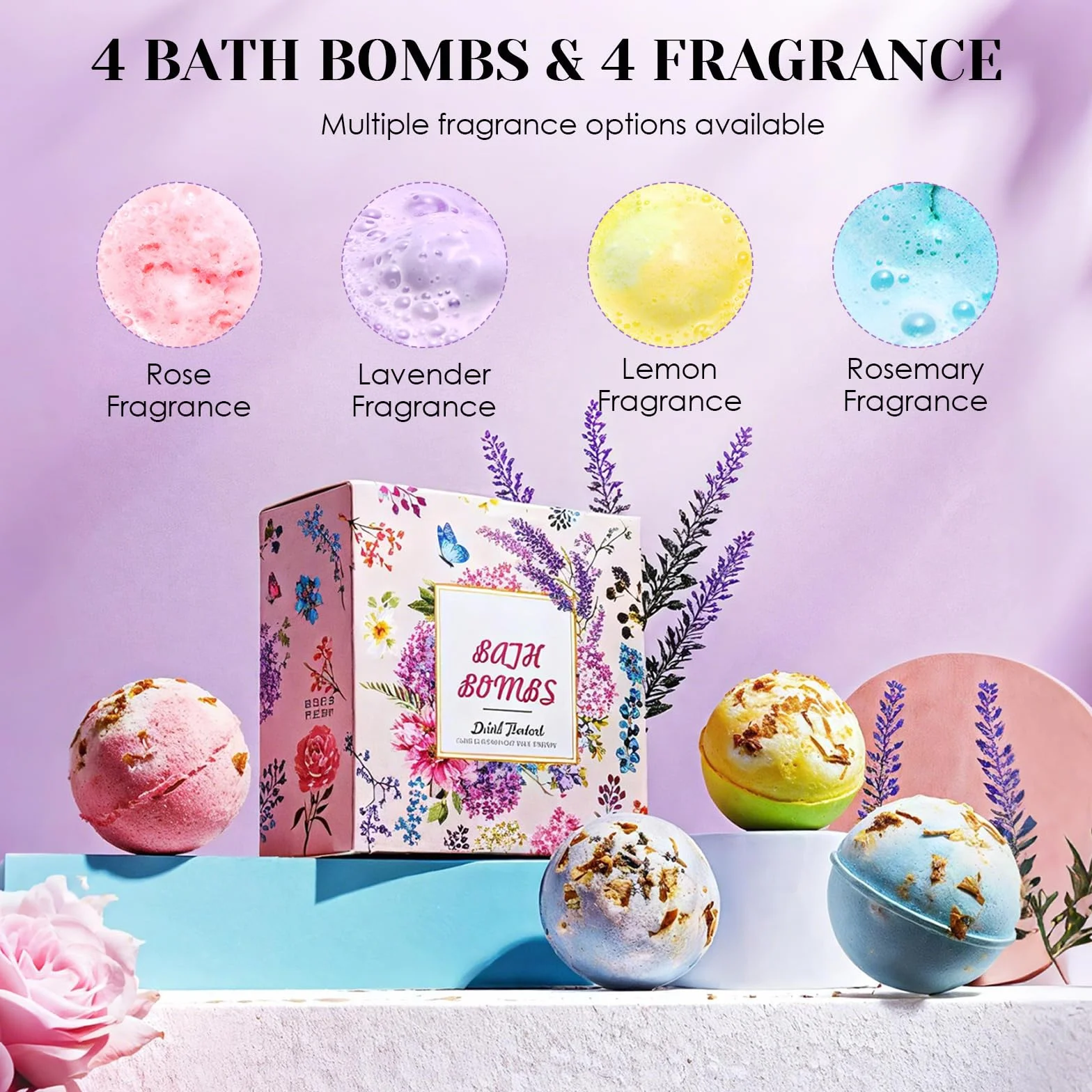 Coffret Boules de Bain Naturelles 100g x 4 - Bombe de Bain Moussante Cadeau