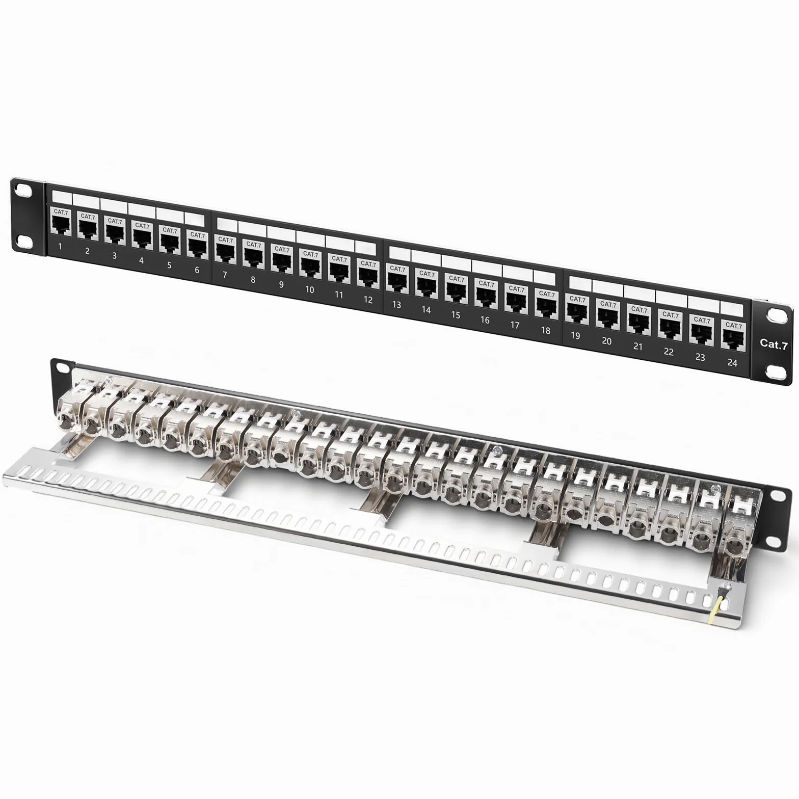 Panneau de brassage 24 ports CAT7 1 U 19" - Montage en rack - Blindé - Compatible avec les modules Keystone (CAT5/CAT6/CAT7/CAT8) - Pour réseau 10 Gbit/s - 600 MHz - Noir - Boîtier vide à