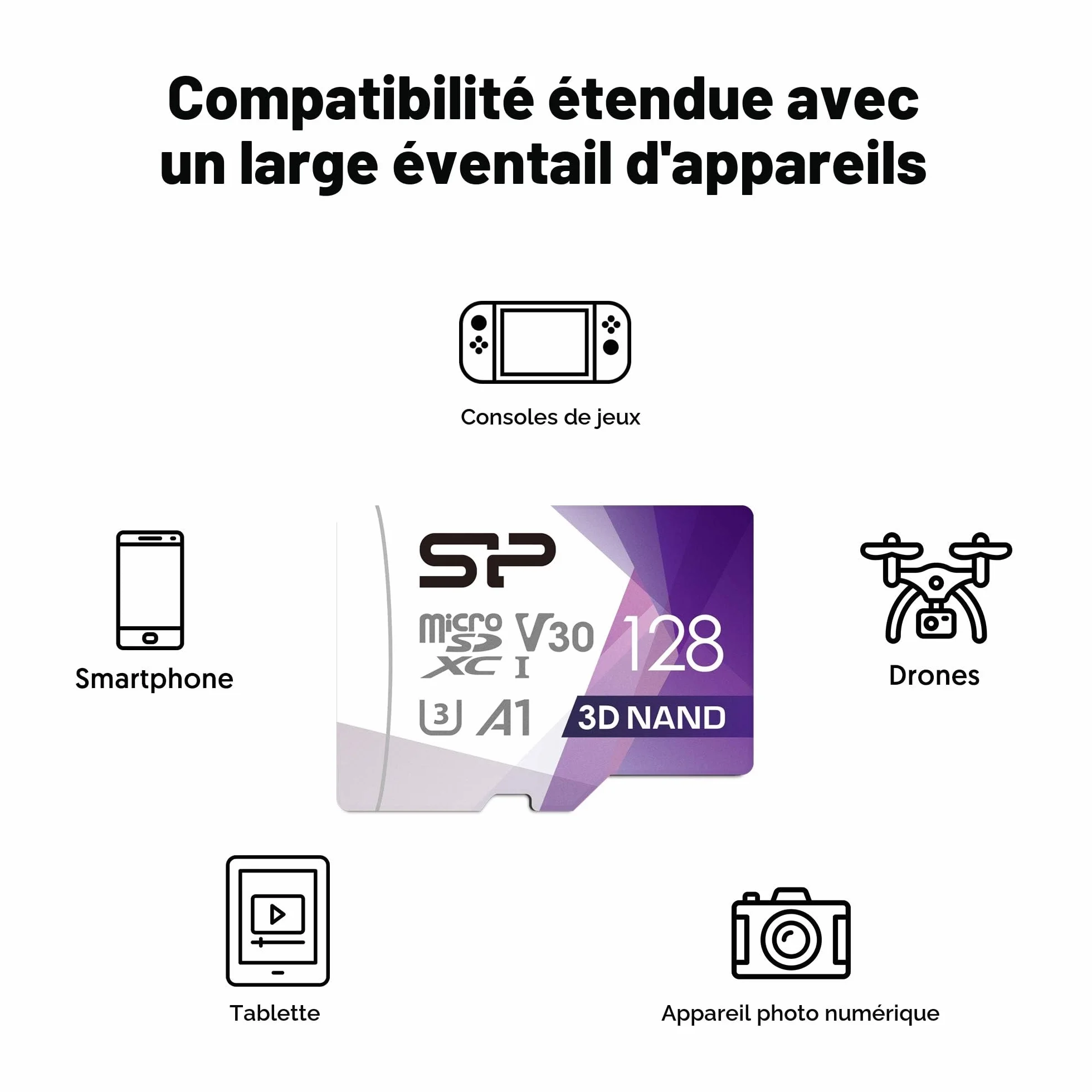 Silicon Power Carte mémoire microSDXC UHS-3 128 Go FBE-SU128GBSTXDU3V20EU