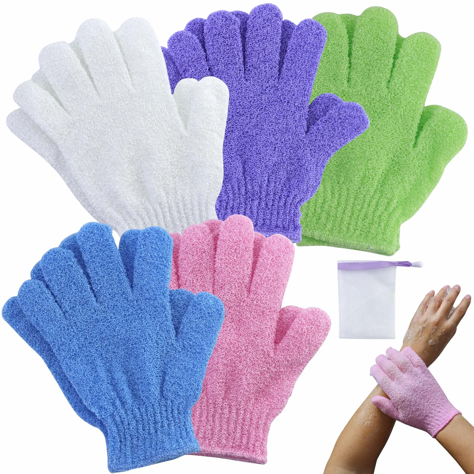 Lot de 10 Gants Exfoliants Couleur Bonbon Corps et Visage - Gants Exfoliants pour Femme Douche Spa Massage